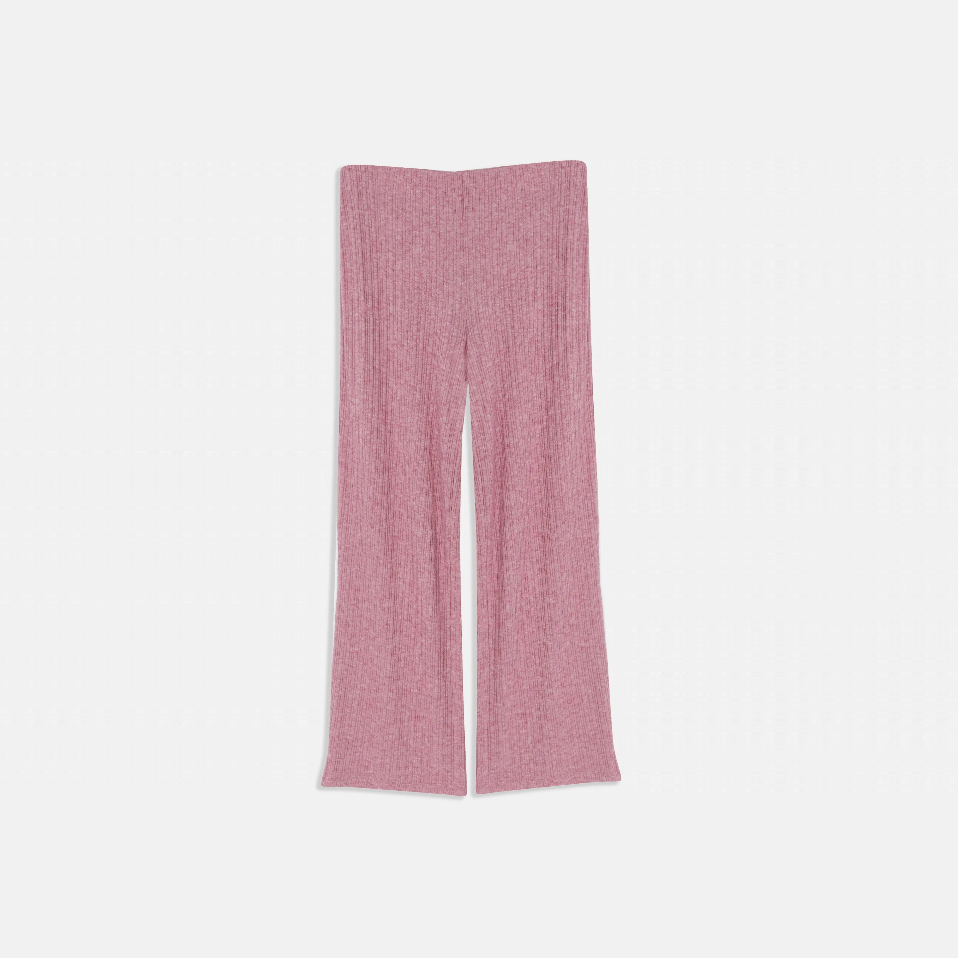 Women's Elastic Waist Ribbed Wide-Leg Pants Thumbnail 1