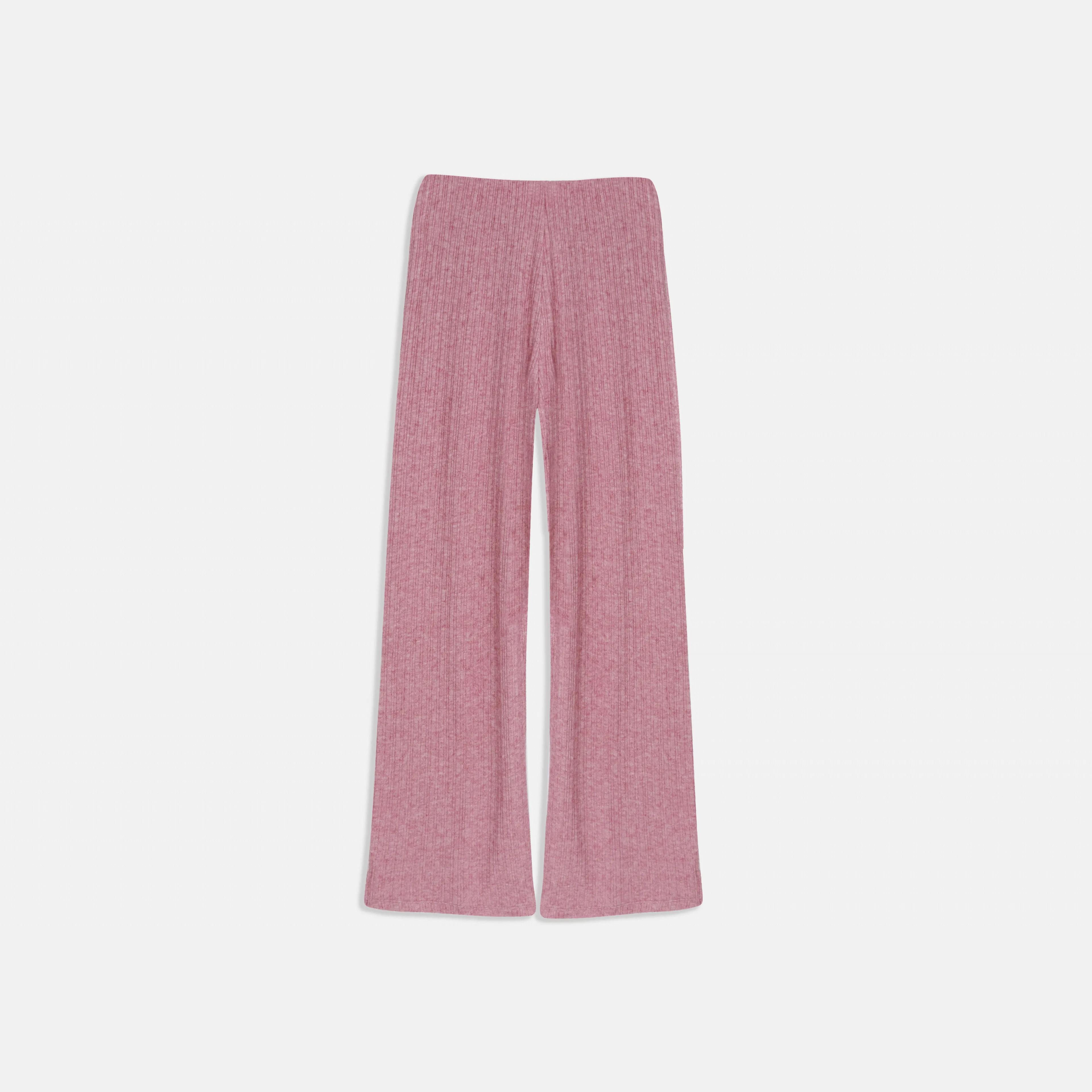 Women's Elastic Waist Ribbed Wide-Leg Pants Thumbnail 3