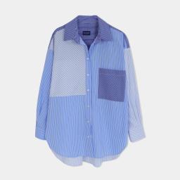 Asymmetrical Striped Tencel & Cotton Blend Shirt Thumbnail 1