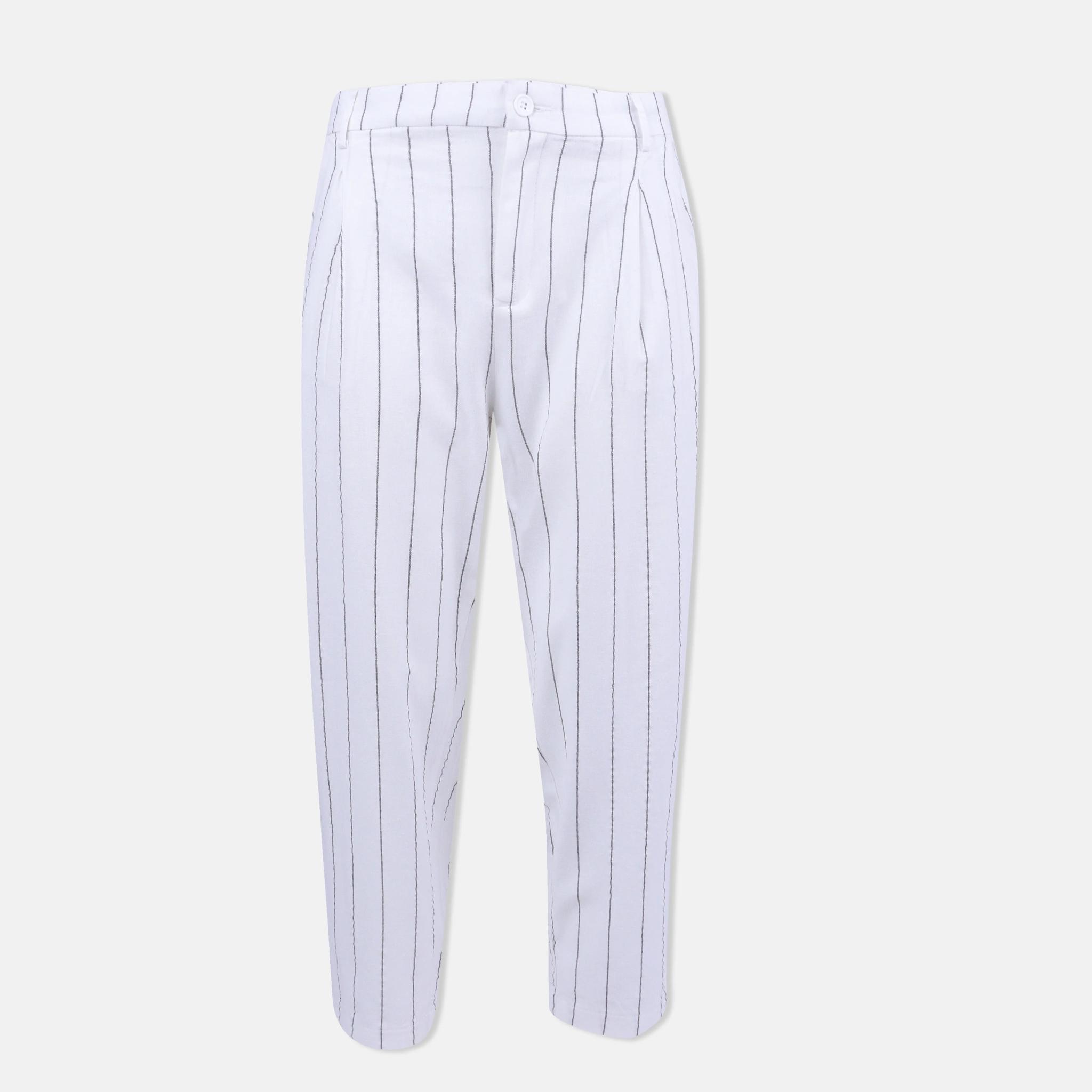 Women's Pinstripe Linen-Blend Tapered Trousers alternative product image