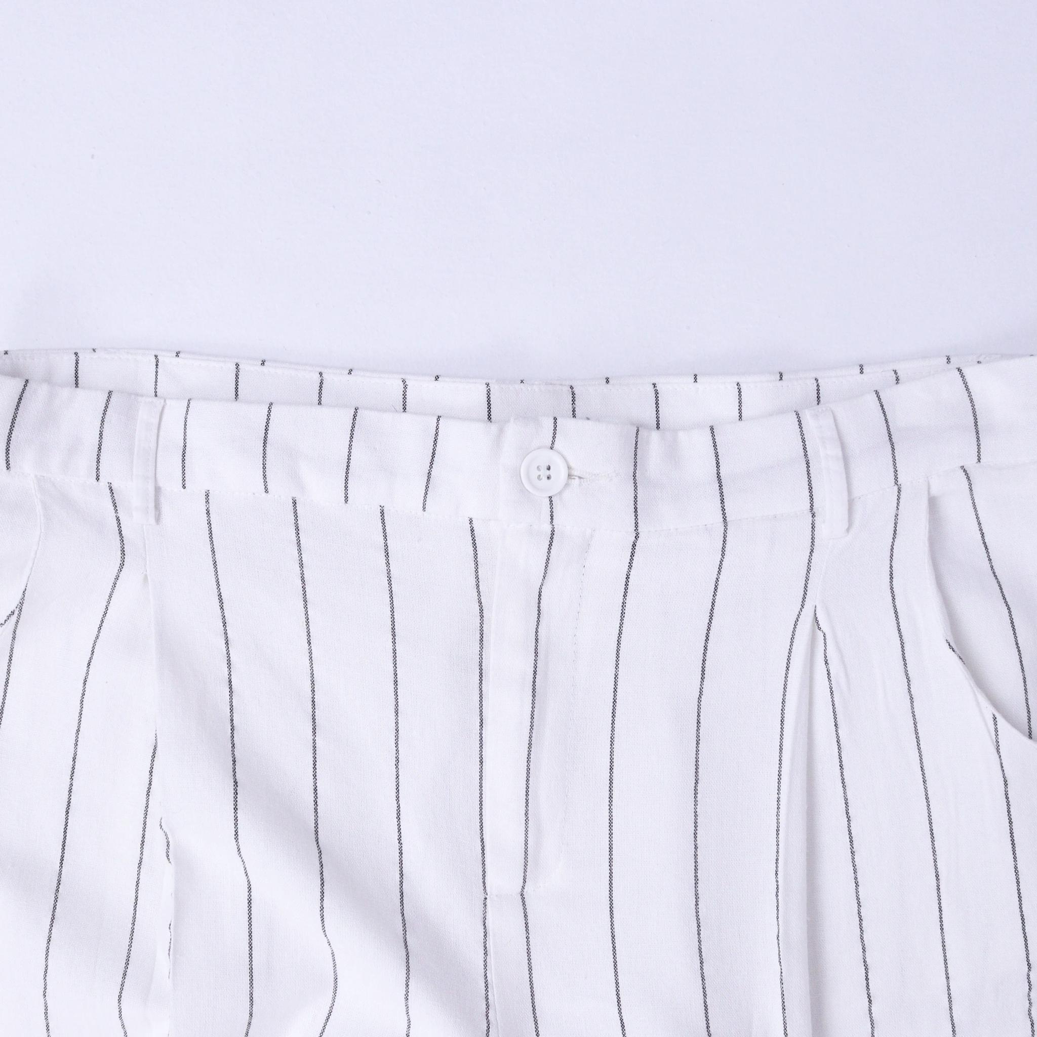 Women's Pinstripe Linen-Blend Tapered Trousers image preview 2