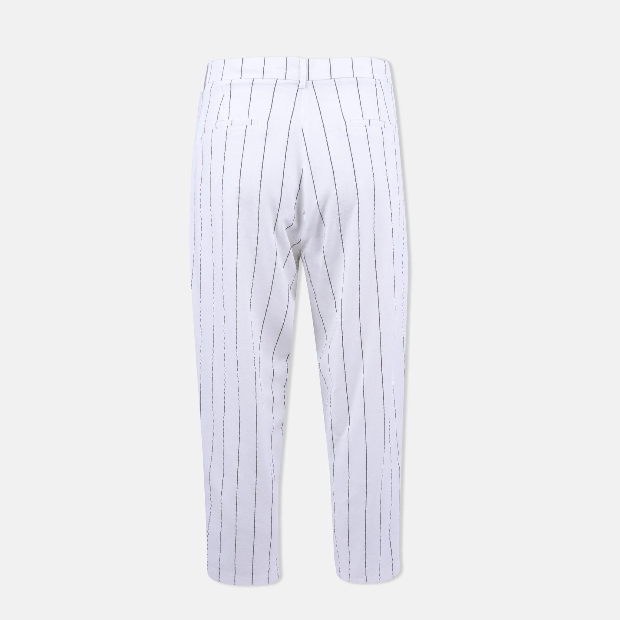 Women's Pinstripe Linen-Blend Tapered Trousers image preview 3