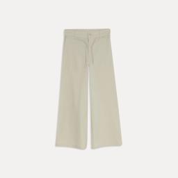 Cream Women's Wide-Leg Cotton Drawstring Trousers Thumbnail 1