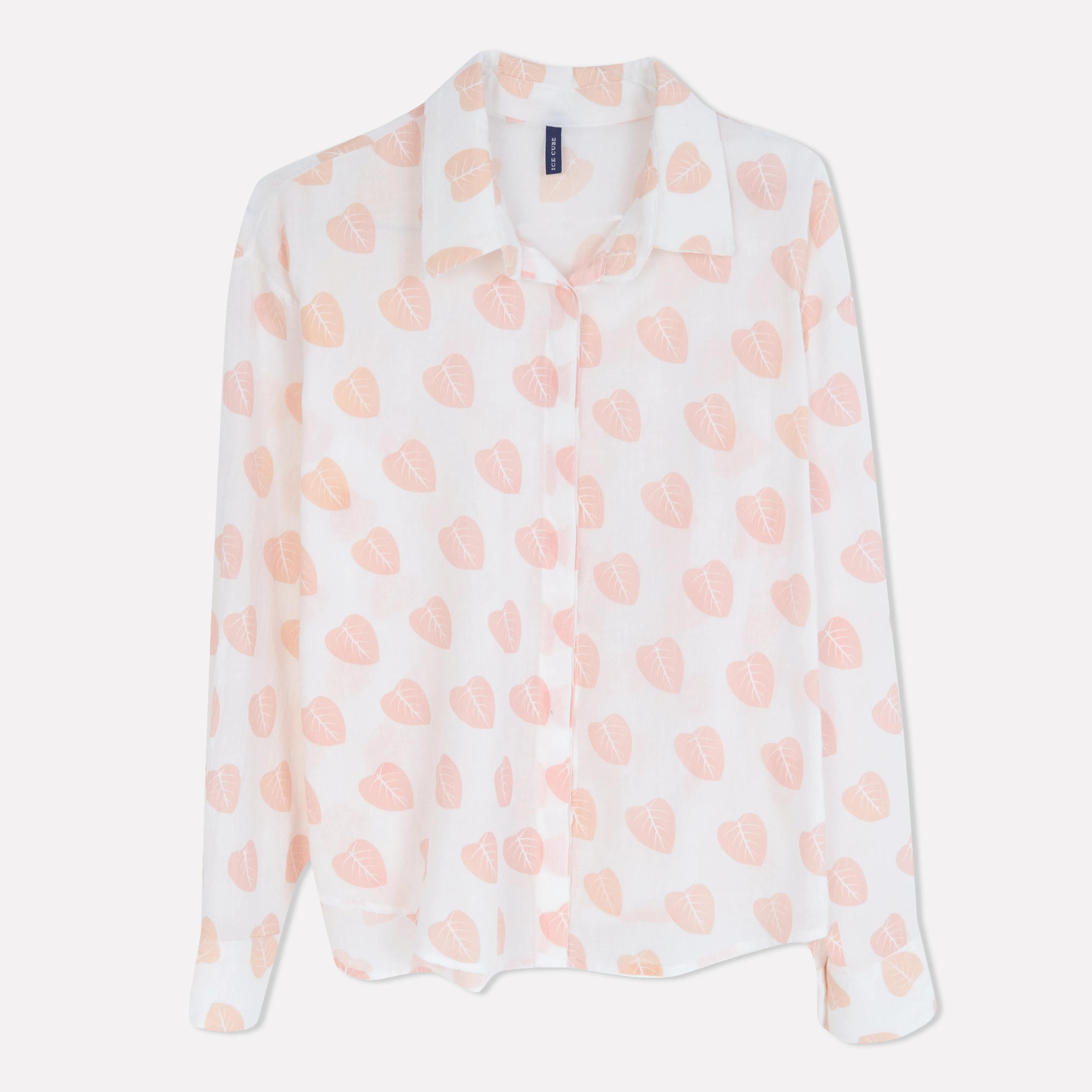 Heart Print Collared Button-Down Shirt Thumbnail 1