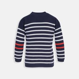 Navy Blue Boy Knitwear Sweater with White And Red Stripes Thumbnail 1