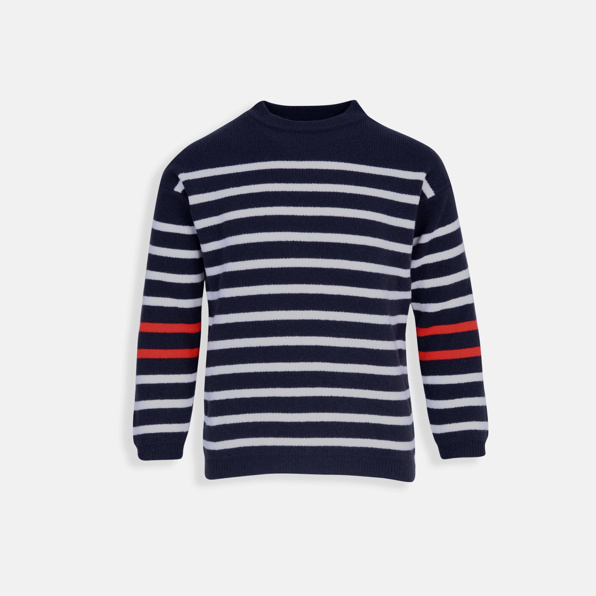 Navy Blue Boy Knitwear Sweater with White And Red Stripes image preview 2