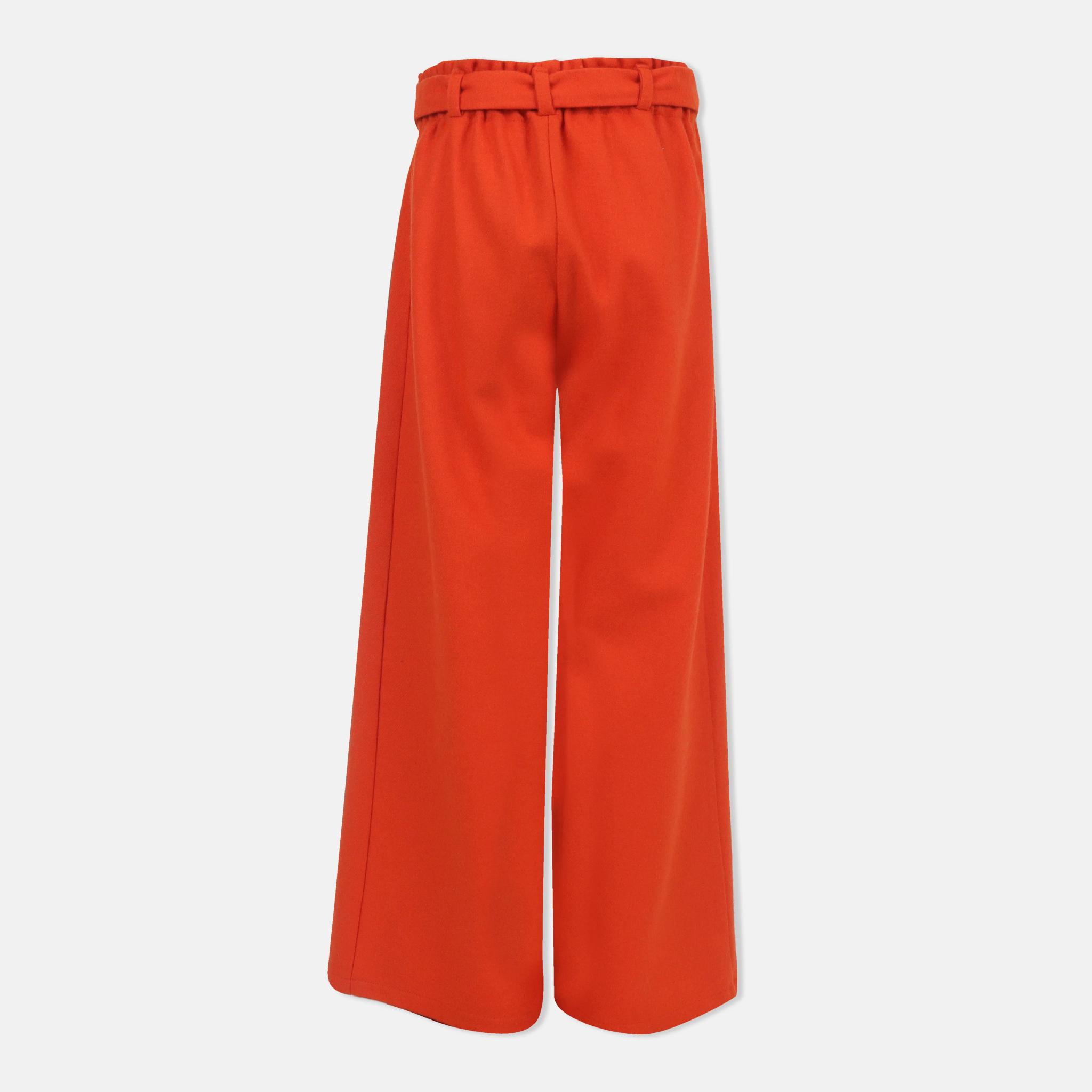 بنطلون واسع الساق من مزيج الصوف للبنات مع حزام media preview 3