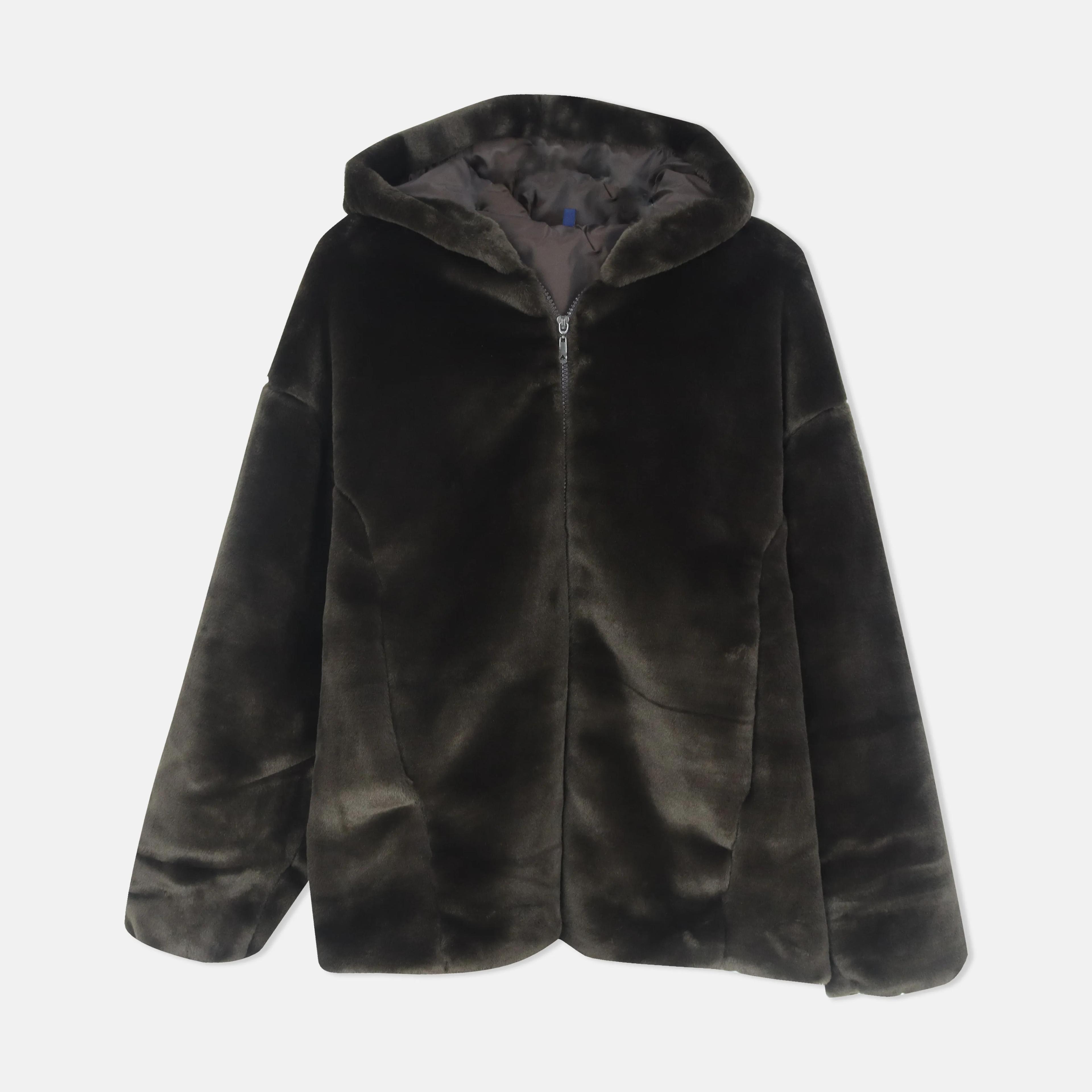 جاكيت نسائي بغطاء رأس مبطّن بفرو صناعي Thumbnail 1