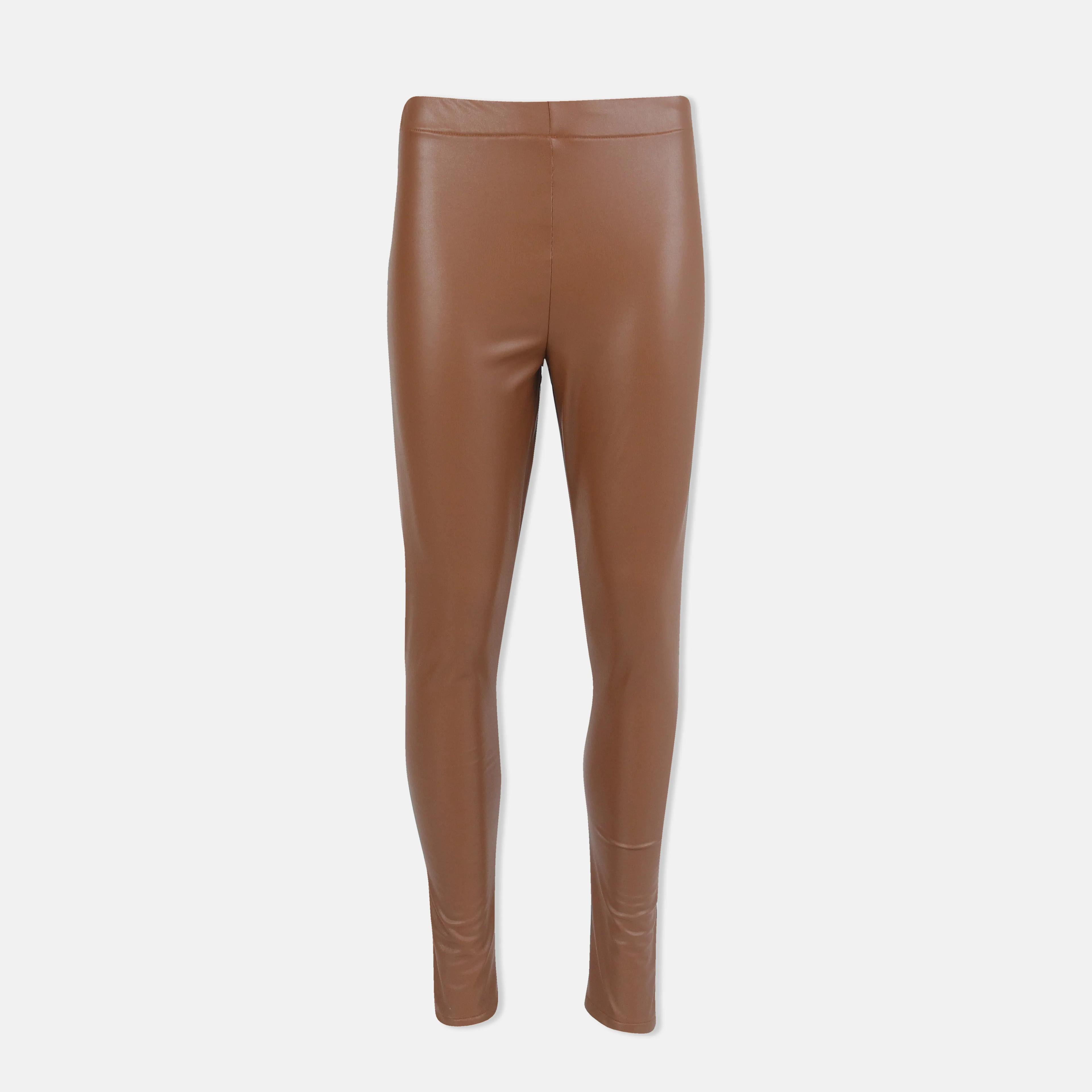 بنطال ضيق من الجلد الصناعي سهل الارتداء مع قماش مطاطي Thumbnail 1