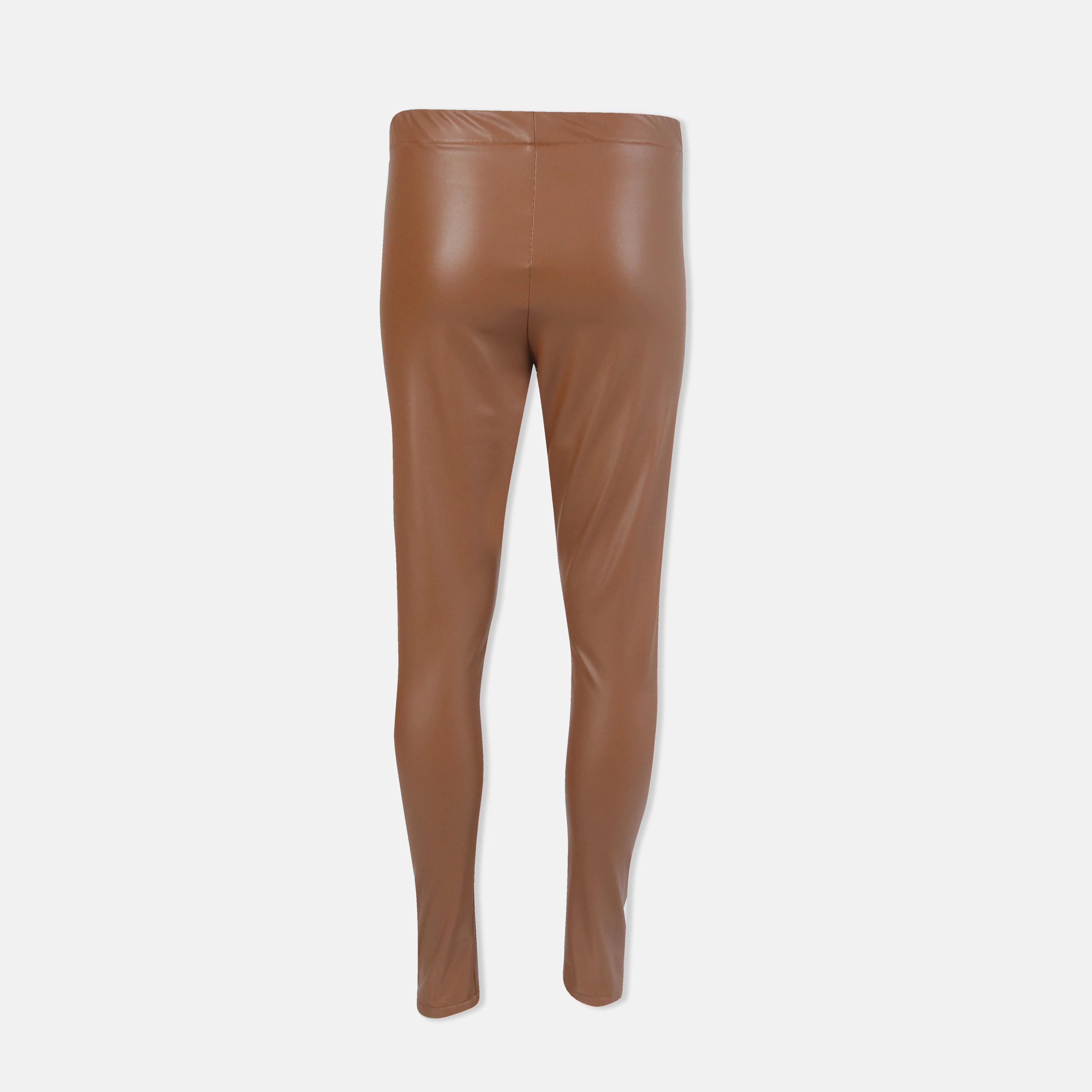 بنطال ضيق من الجلد الصناعي سهل الارتداء مع قماش مطاطي Thumbnail 3