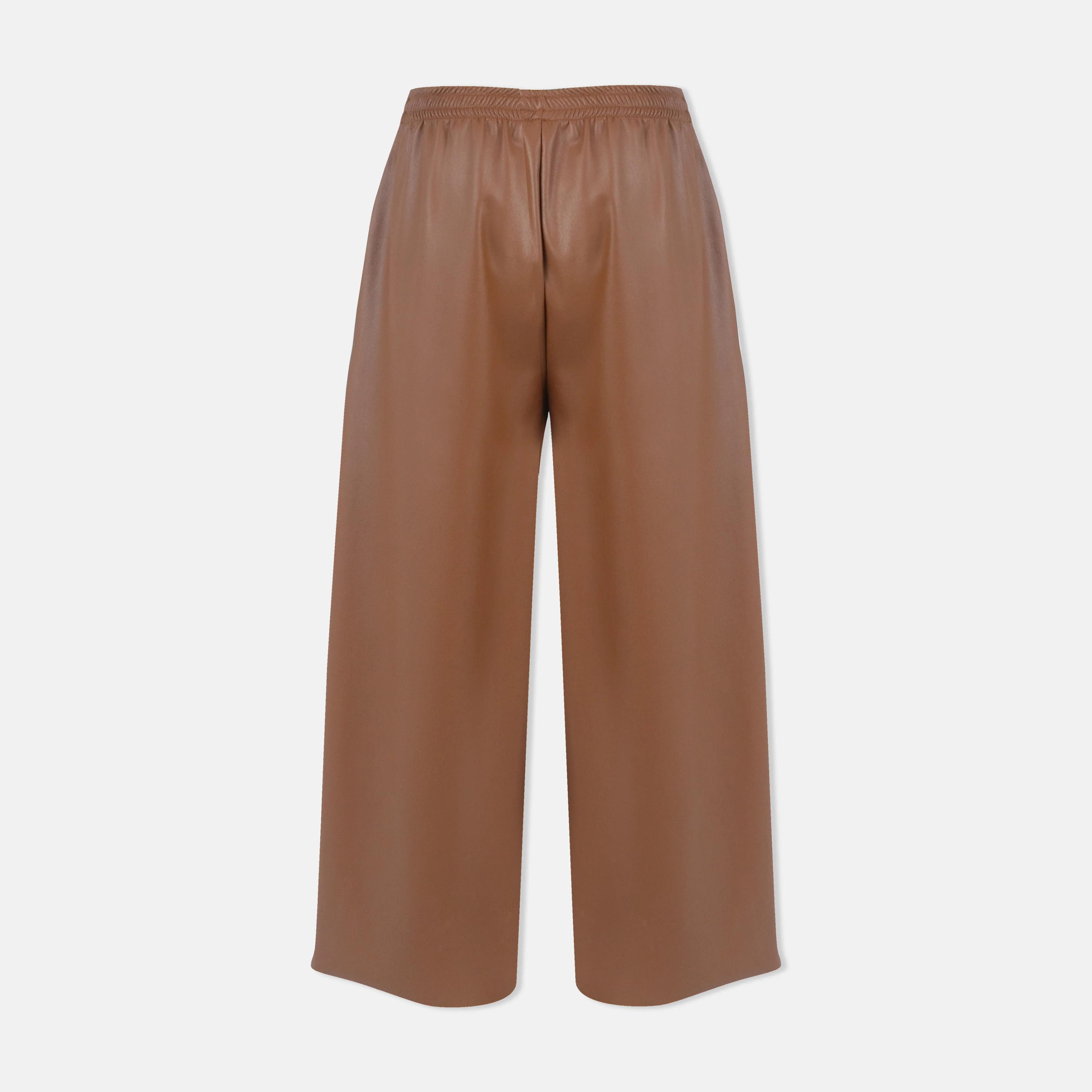 بنطلون من الجلد الصناعي المتدفق مع خصر مرن Thumbnail 3