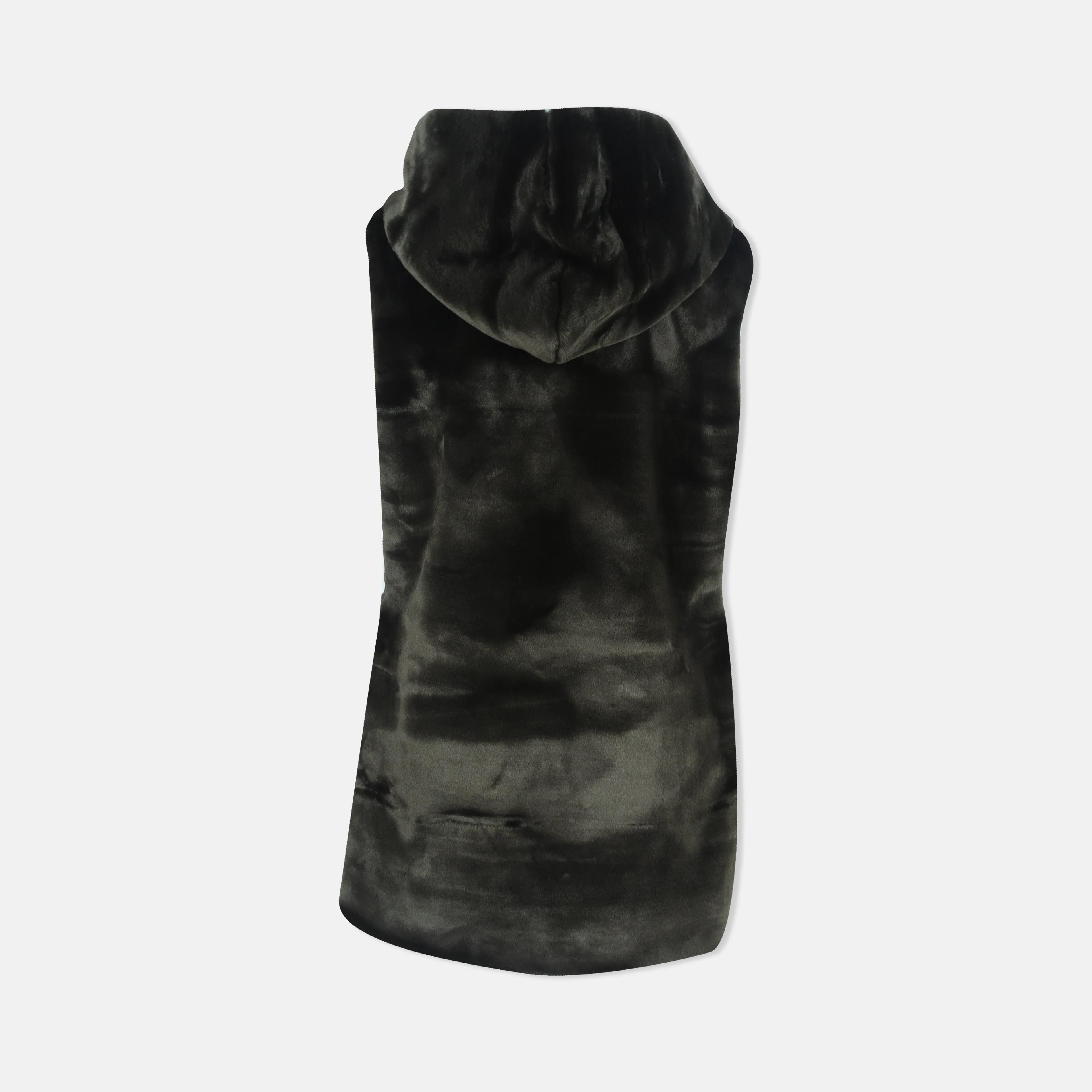 Women's Sleeveless Hooded Vest - Plush Fabric Thumbnail 3