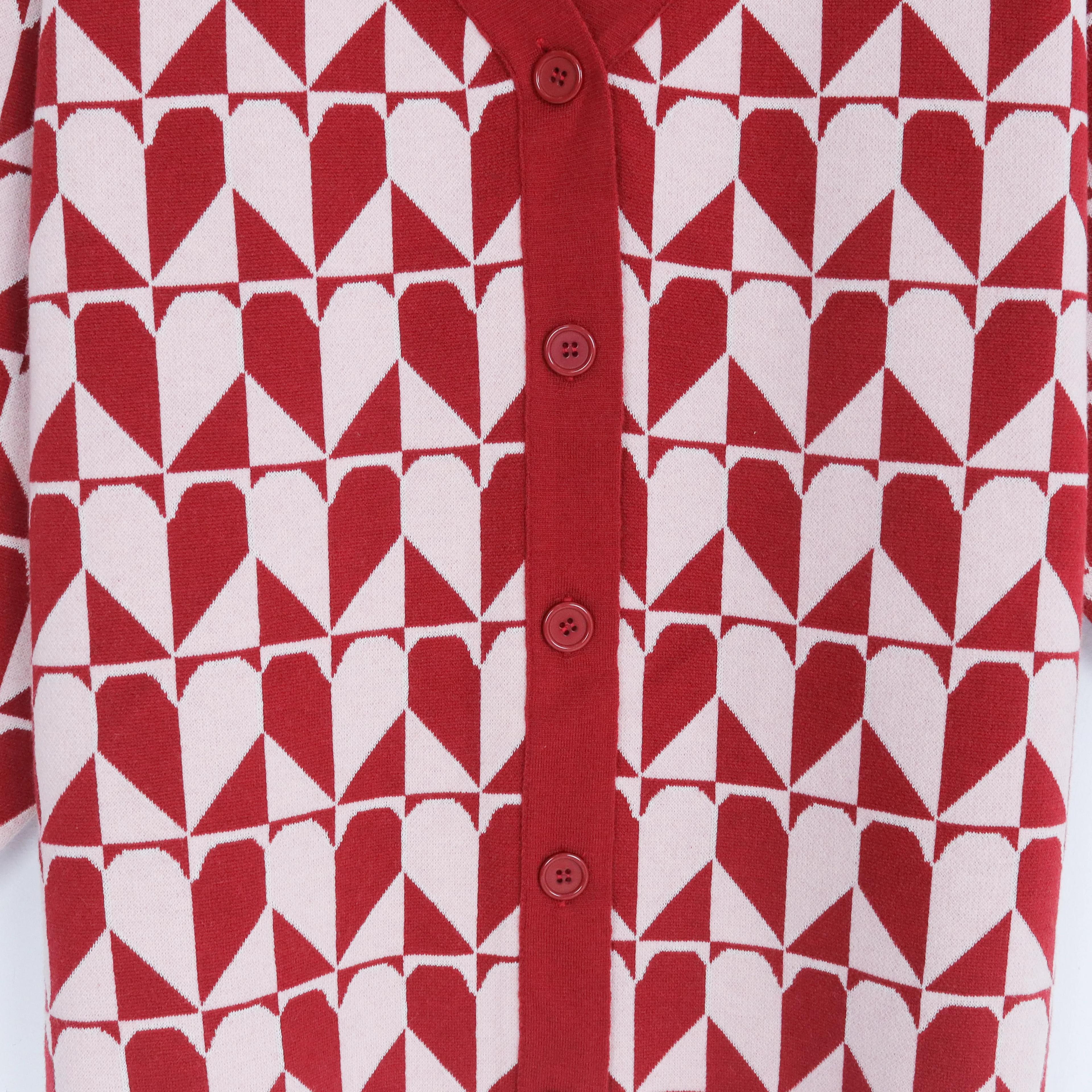 كارديجان بأزرار أمامية بنقوش هندسية باللون الأحمر Thumbnail 3