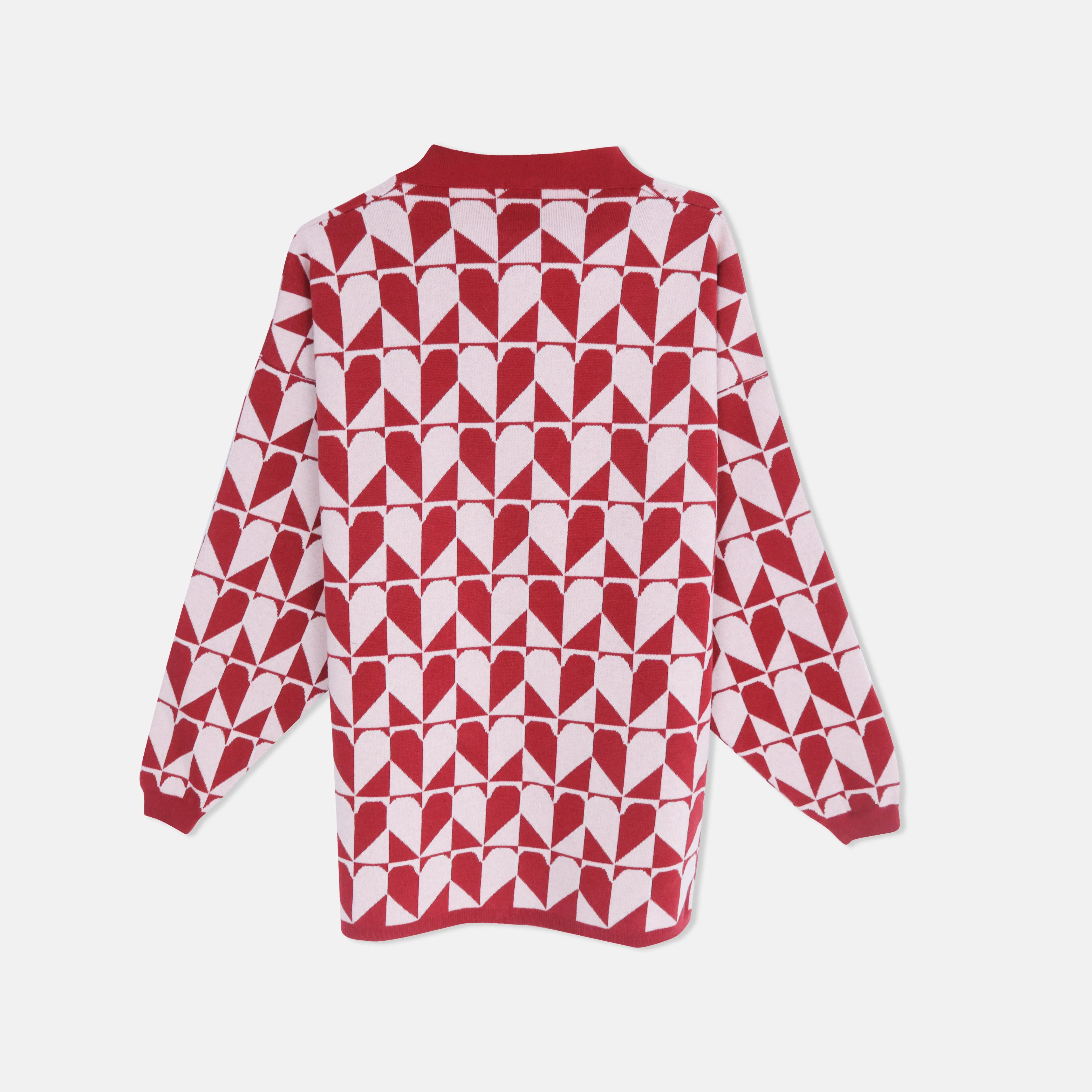 كارديجان بأزرار أمامية بنقوش هندسية باللون الأحمر Thumbnail 4