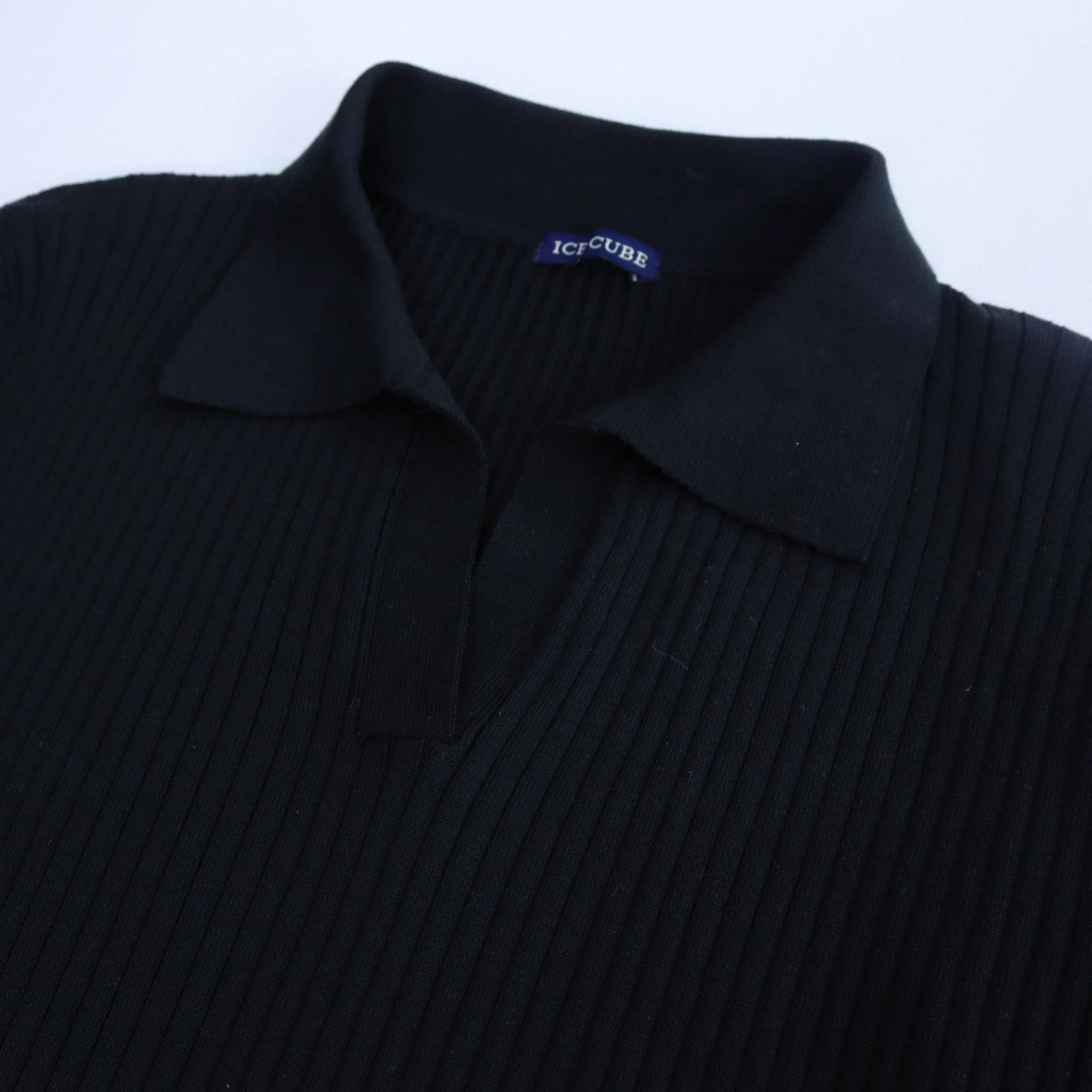 Women's Ribbed Knit Long Sleeve Dress with Polo Collar media preview 2