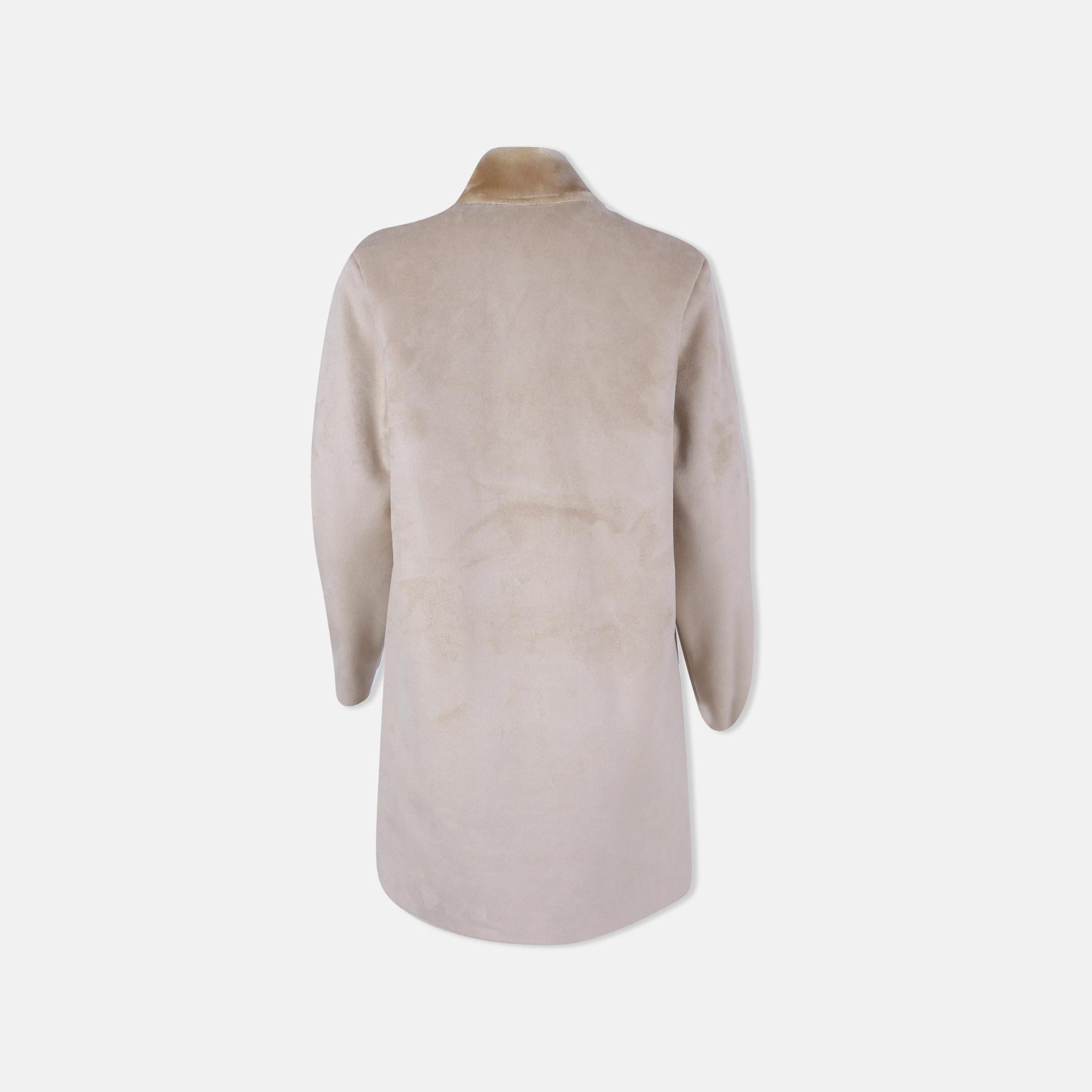 معطف من جلد الغزال الصناعي متوسط ​​الطول مع بطانة من صوف الشيربا media preview 3