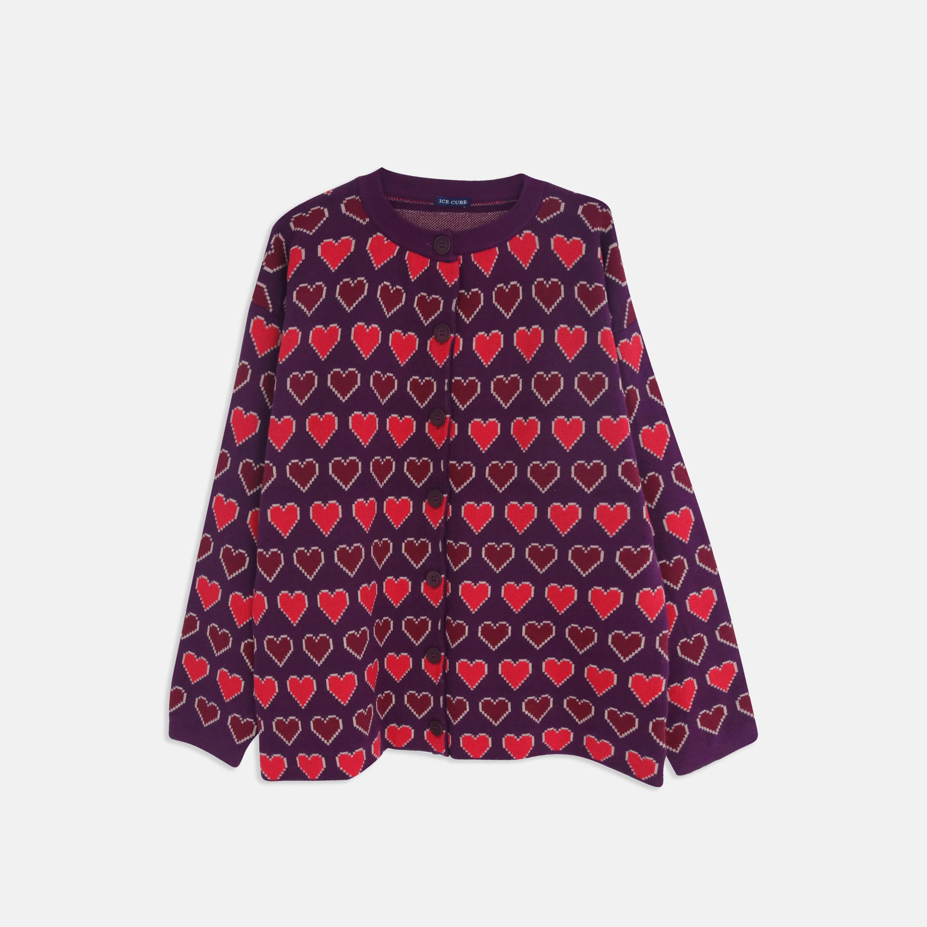 Women's Heart Pattern Crewneck Cardigan Thumbnail 1