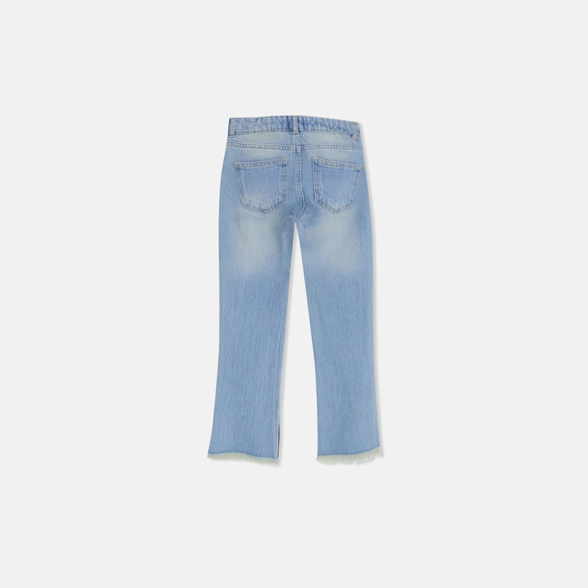 بنطلون جينز قصير واسع للبنات - دينم بحافة خام media preview 4