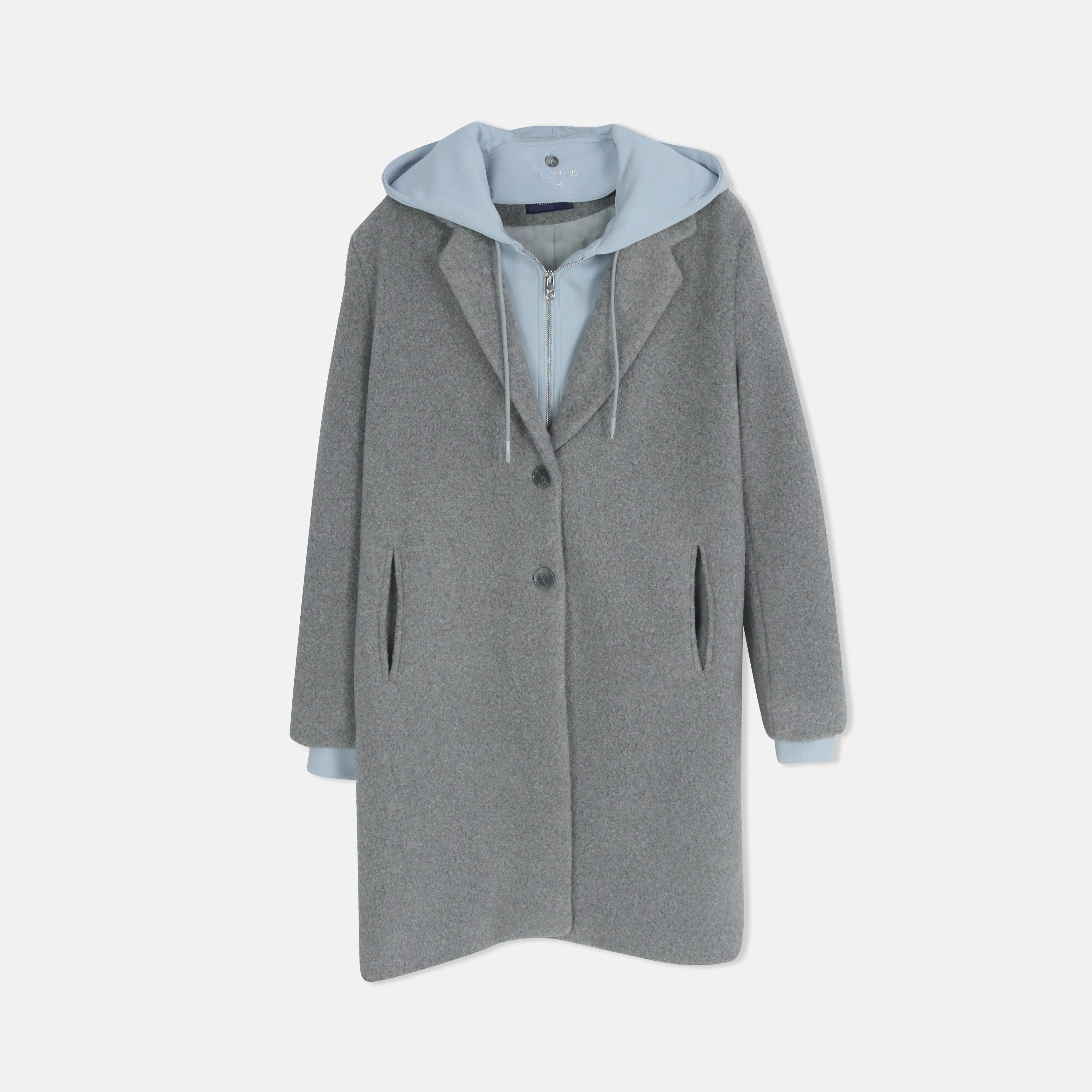 معطف نسائي من الصوف الصناعي مع هودي داخلي Thumbnail 1