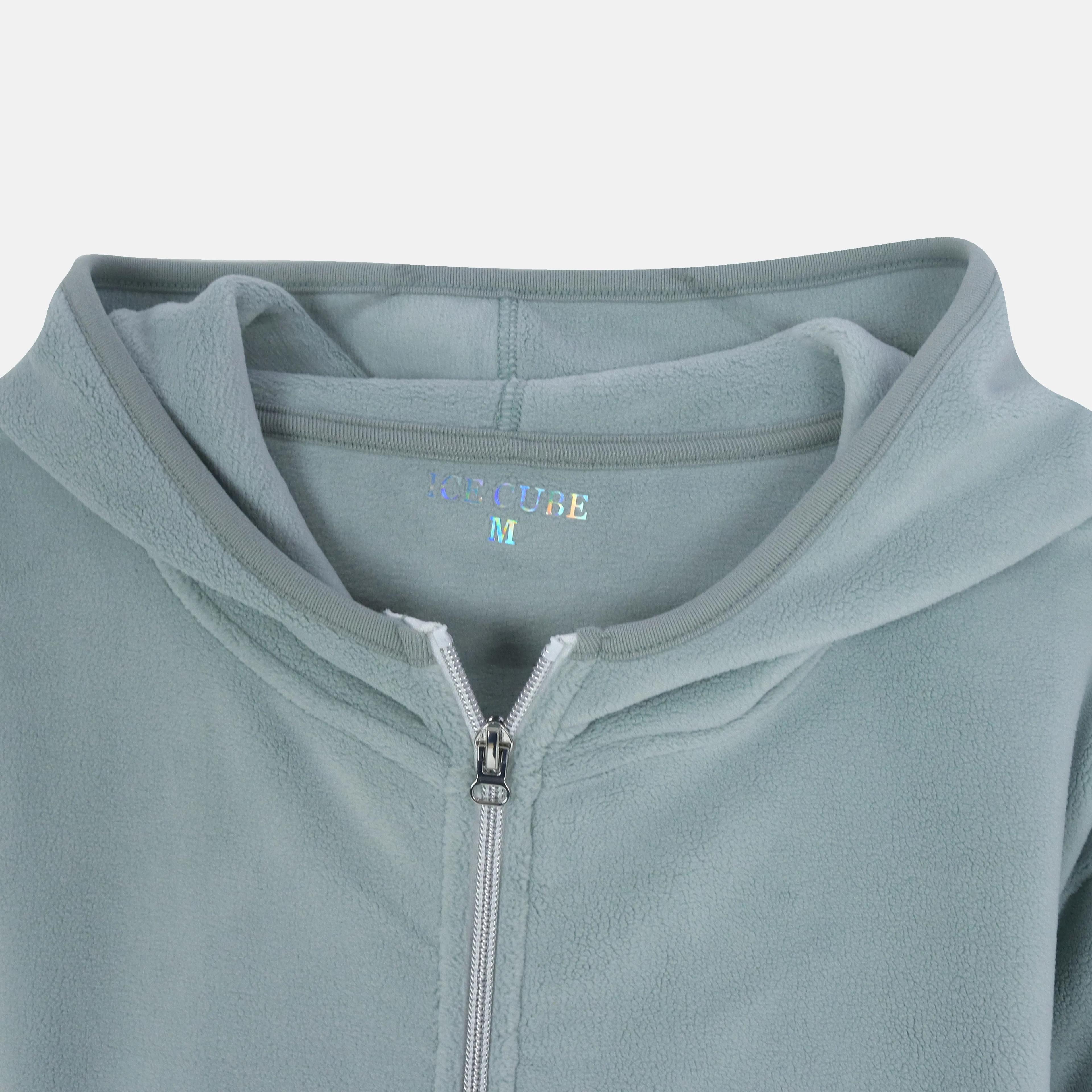 جاكيت نسائي مخملي بسحاب وغطاء رأس Thumbnail 2