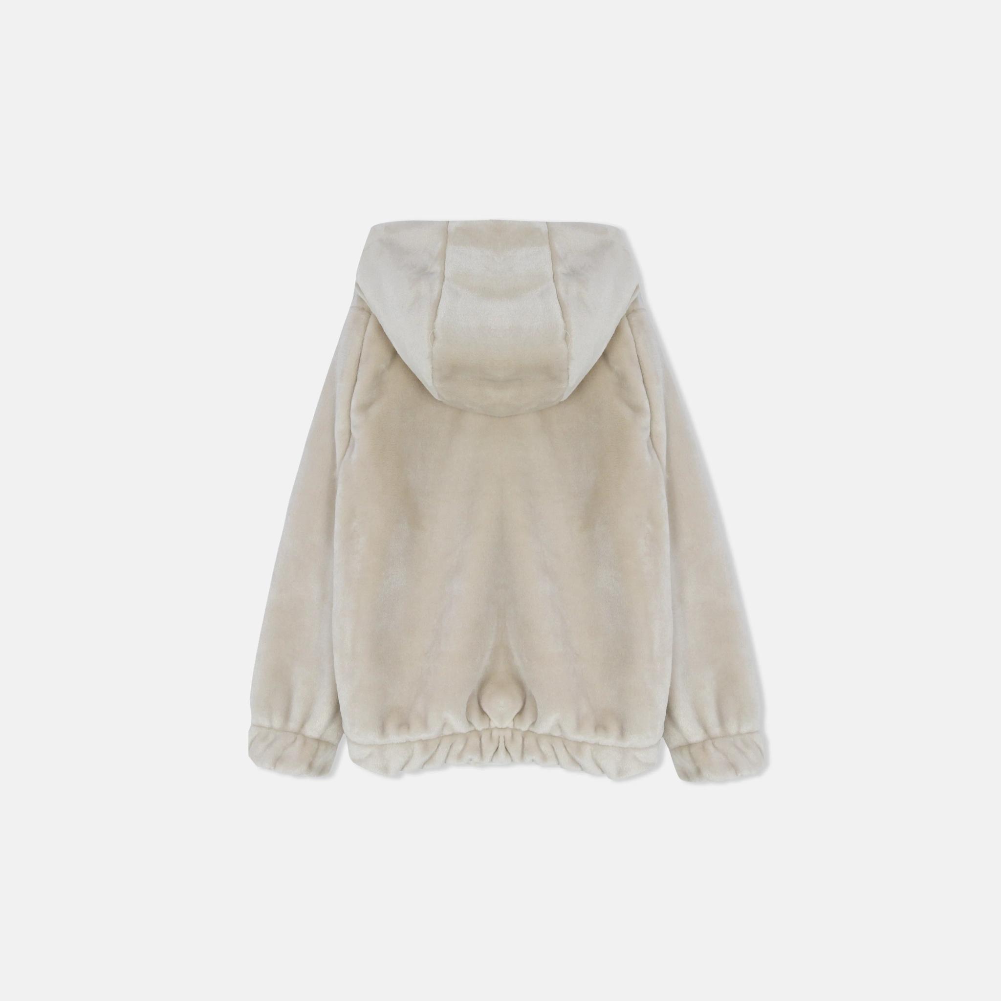 معطف بناتي فاخر ناعم الملمس بسحاب كامل وغطاء رأس. media preview 4