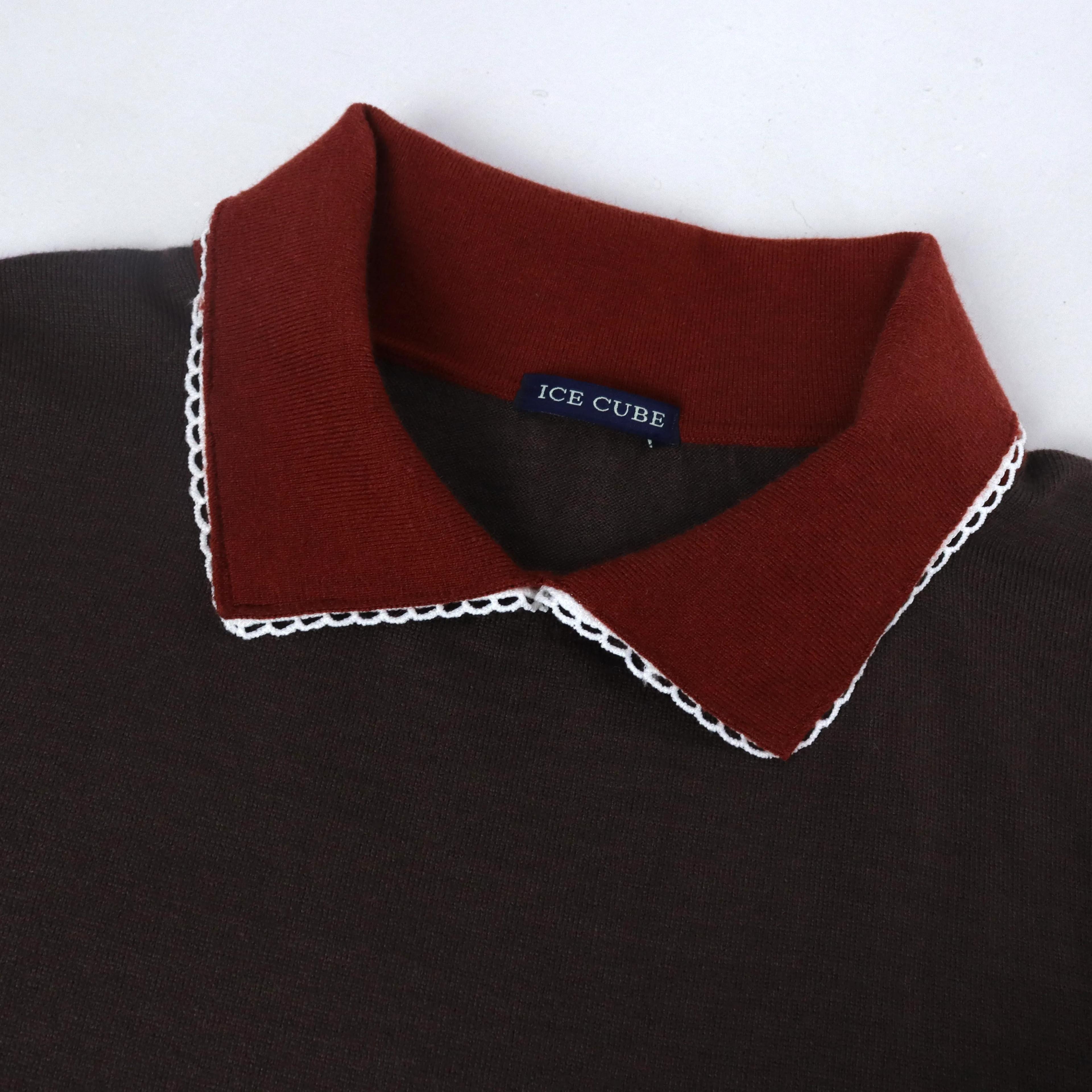 كنزة بولو نسائية محبوكة بياقة متباينة Thumbnail 2