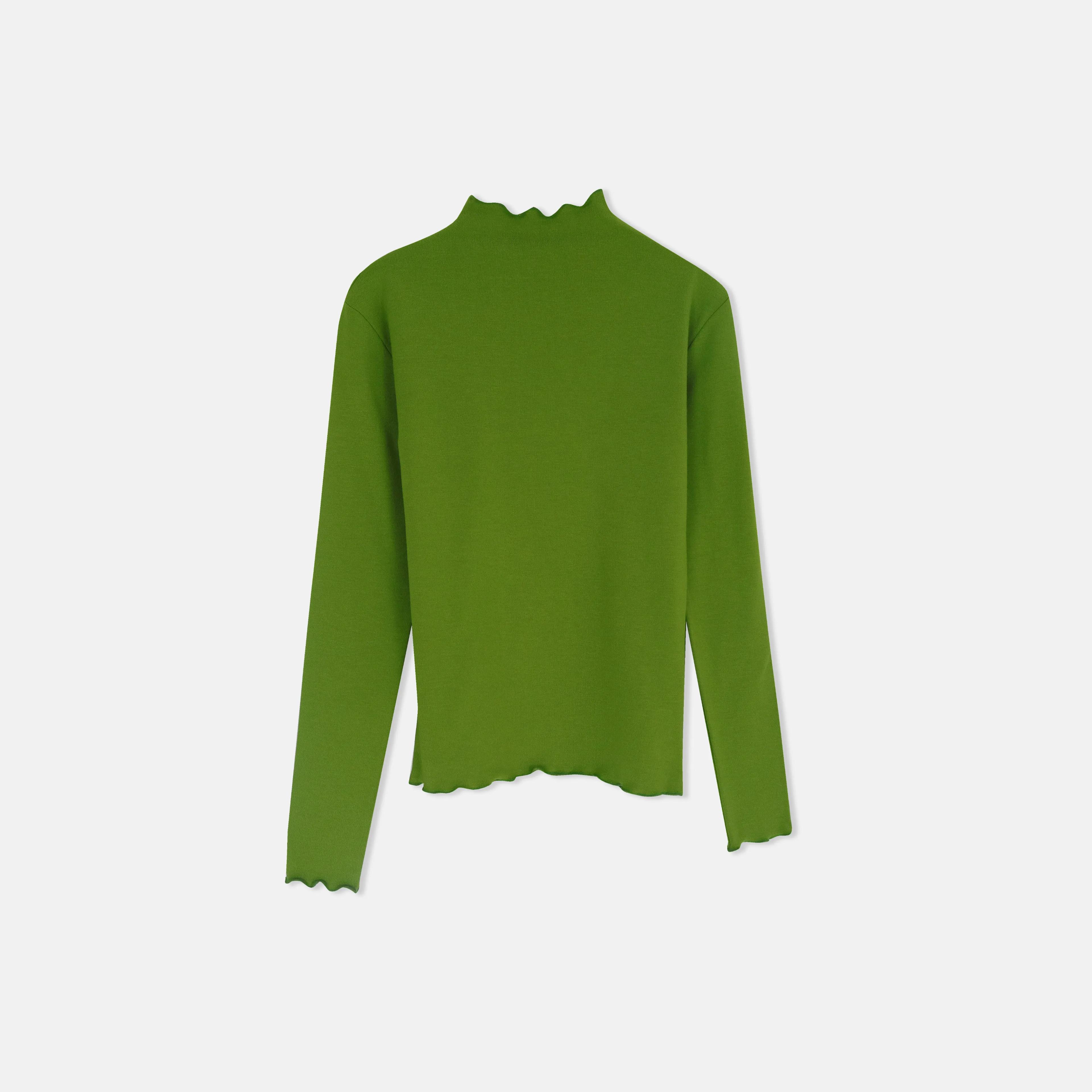 كنزة صوفية للبنات بياقة عالية وحواف مضلعة Thumbnail 1