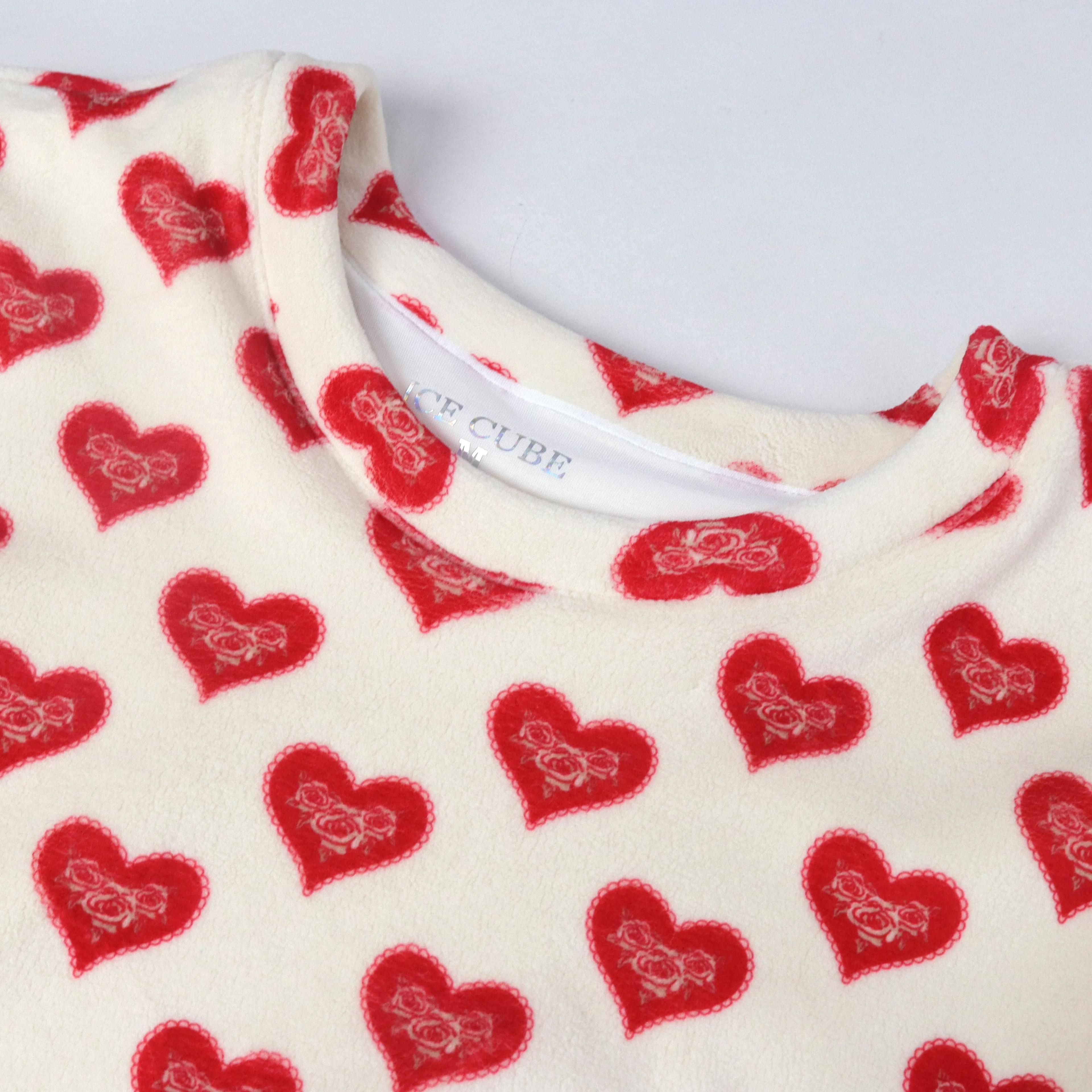 طقم ملابس منزلية مطبوع من قطعتين للنساء - بلوزة قصيرة وبنطال واسع الساقين Thumbnail 2