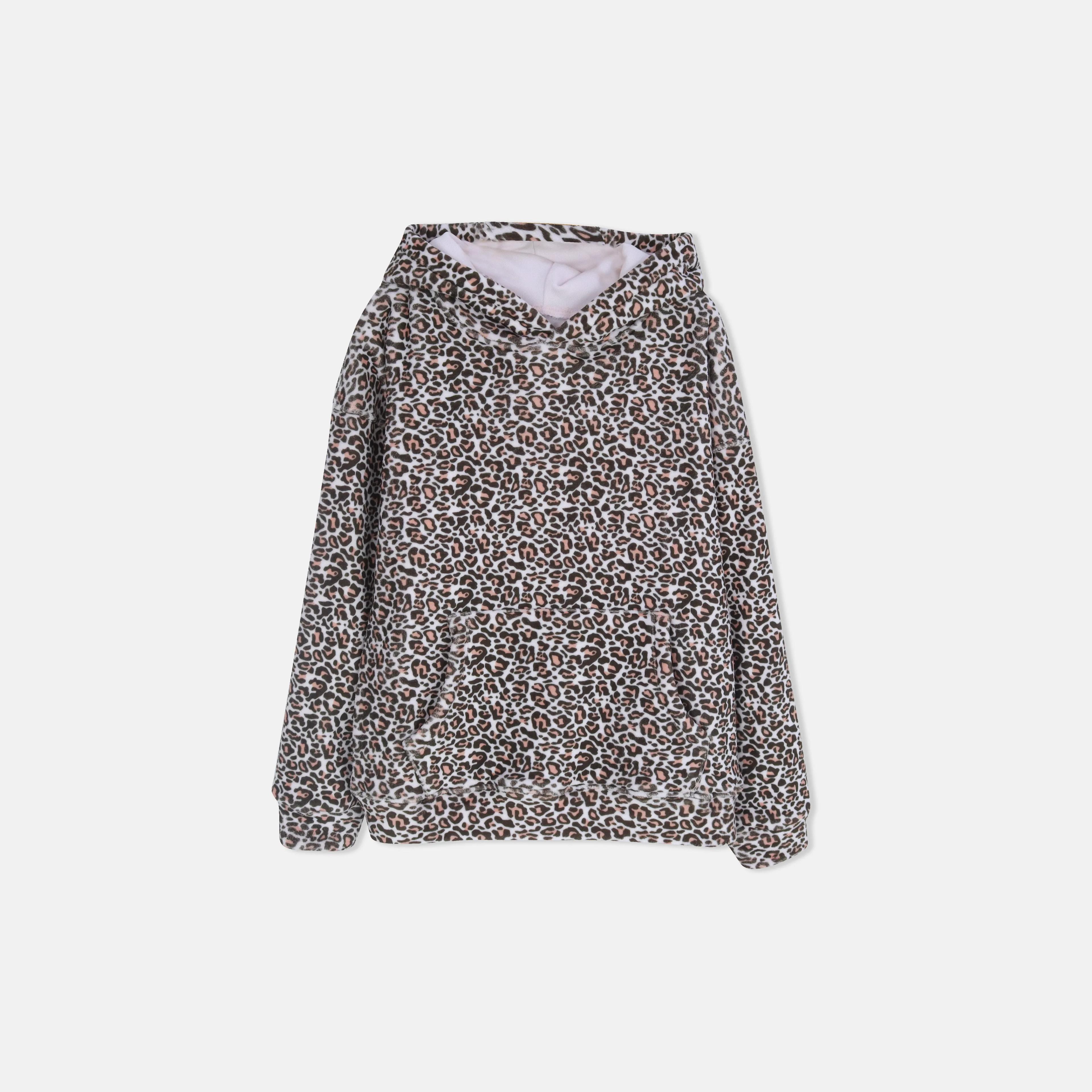 طقم مطبوع برسومات للبنات يتكون من سترة بغطاء رأس وبنطال رياضي مطابق Thumbnail 2