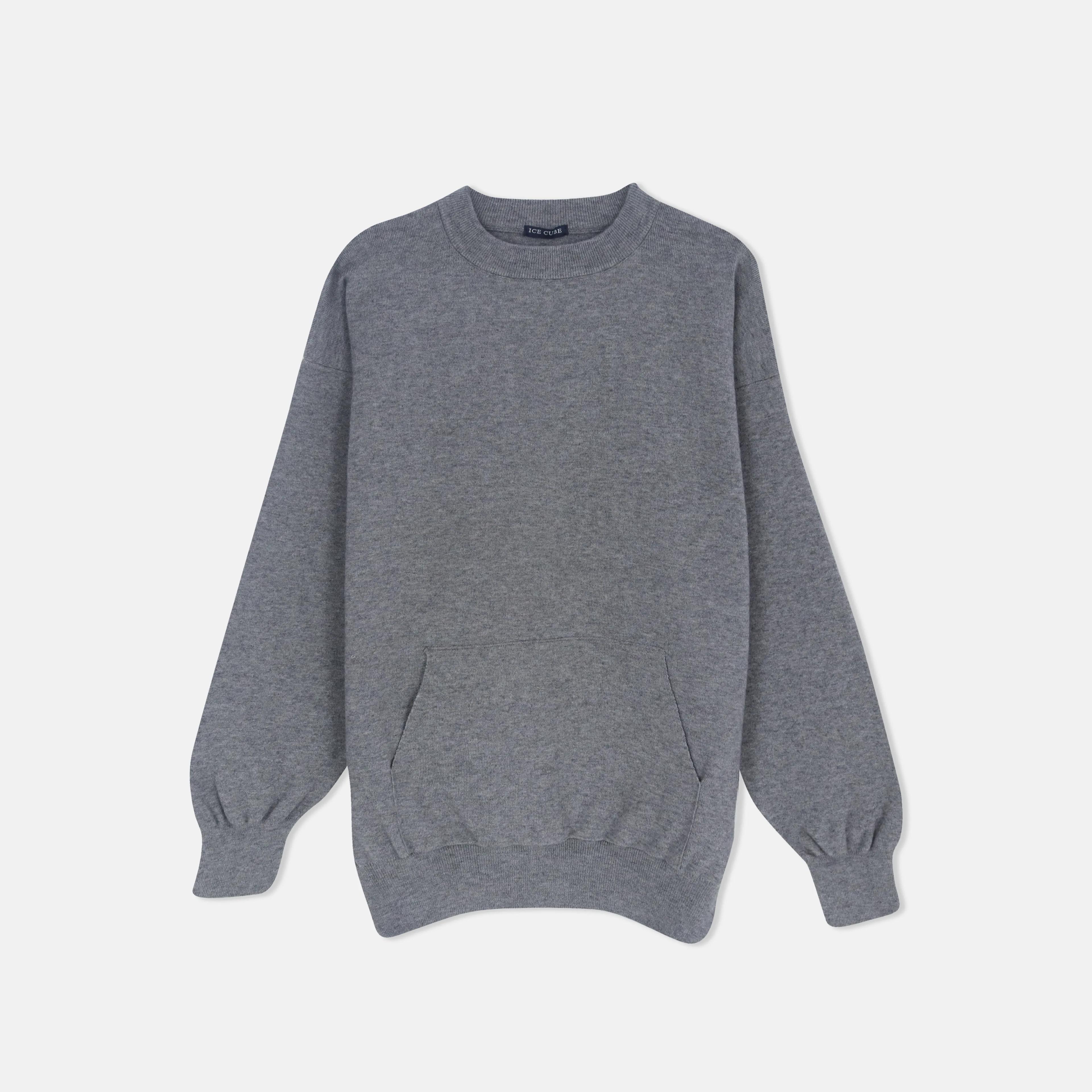 كنزة صوفية رجالية برقبة دائرية وجيب أمامي كبير Thumbnail 1