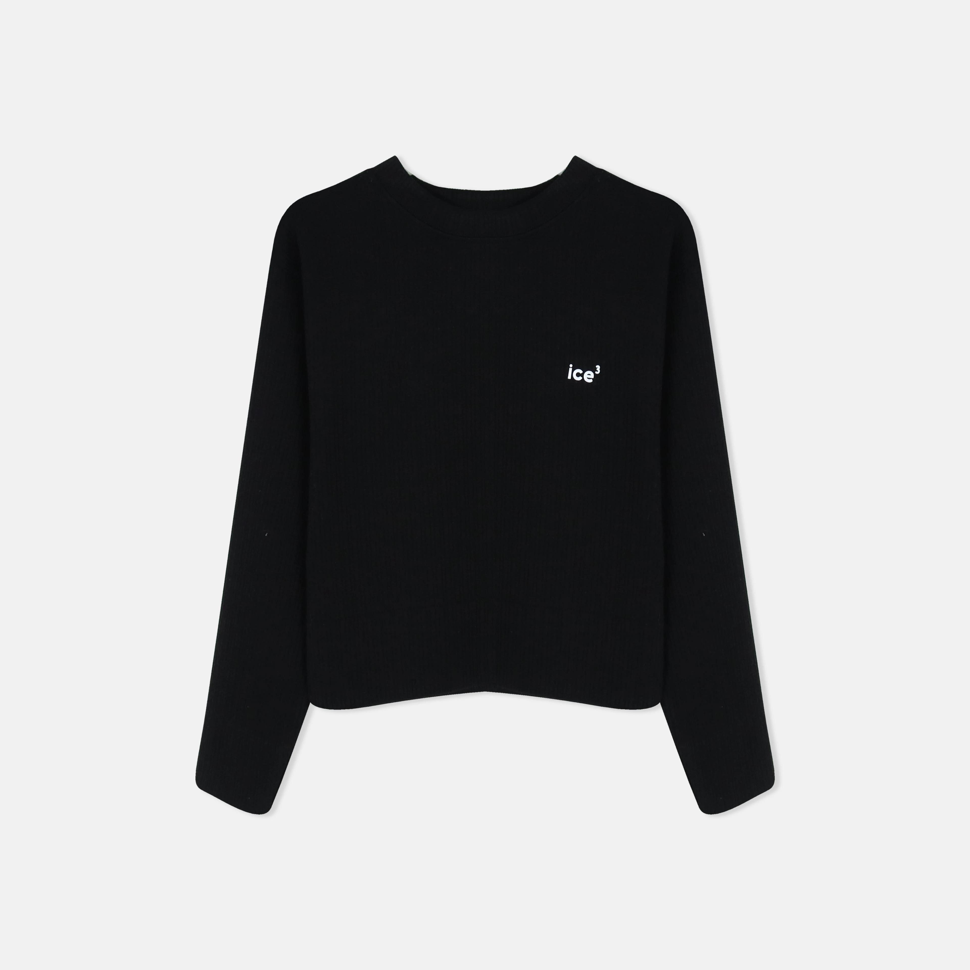 كنزة صوفية مضلعة برقبة دائرية للبنات مع شعار مطرز Thumbnail 1