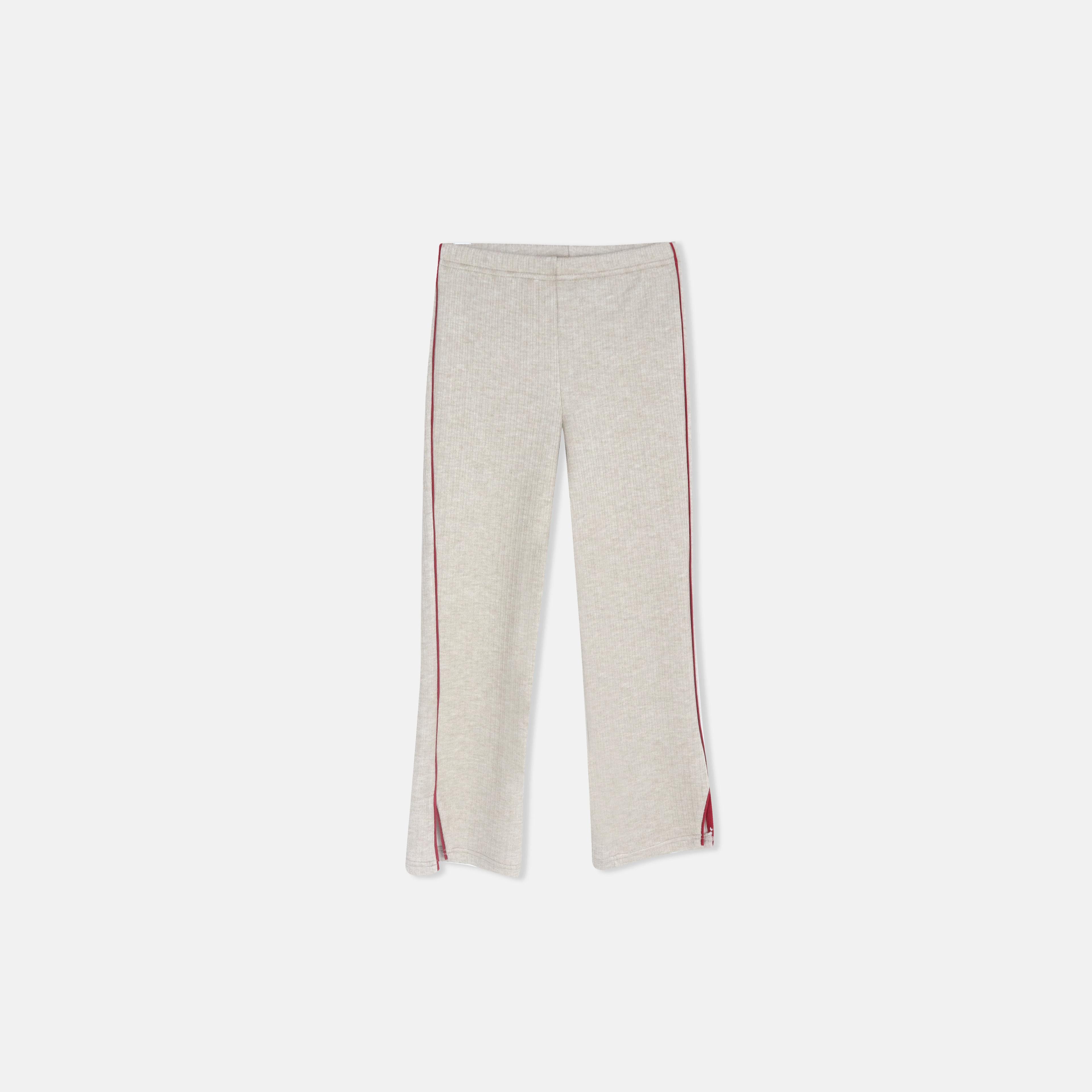 بنطلون ضيق واسع الساقين مضلع بخطوط جانبية للبنات Thumbnail 1