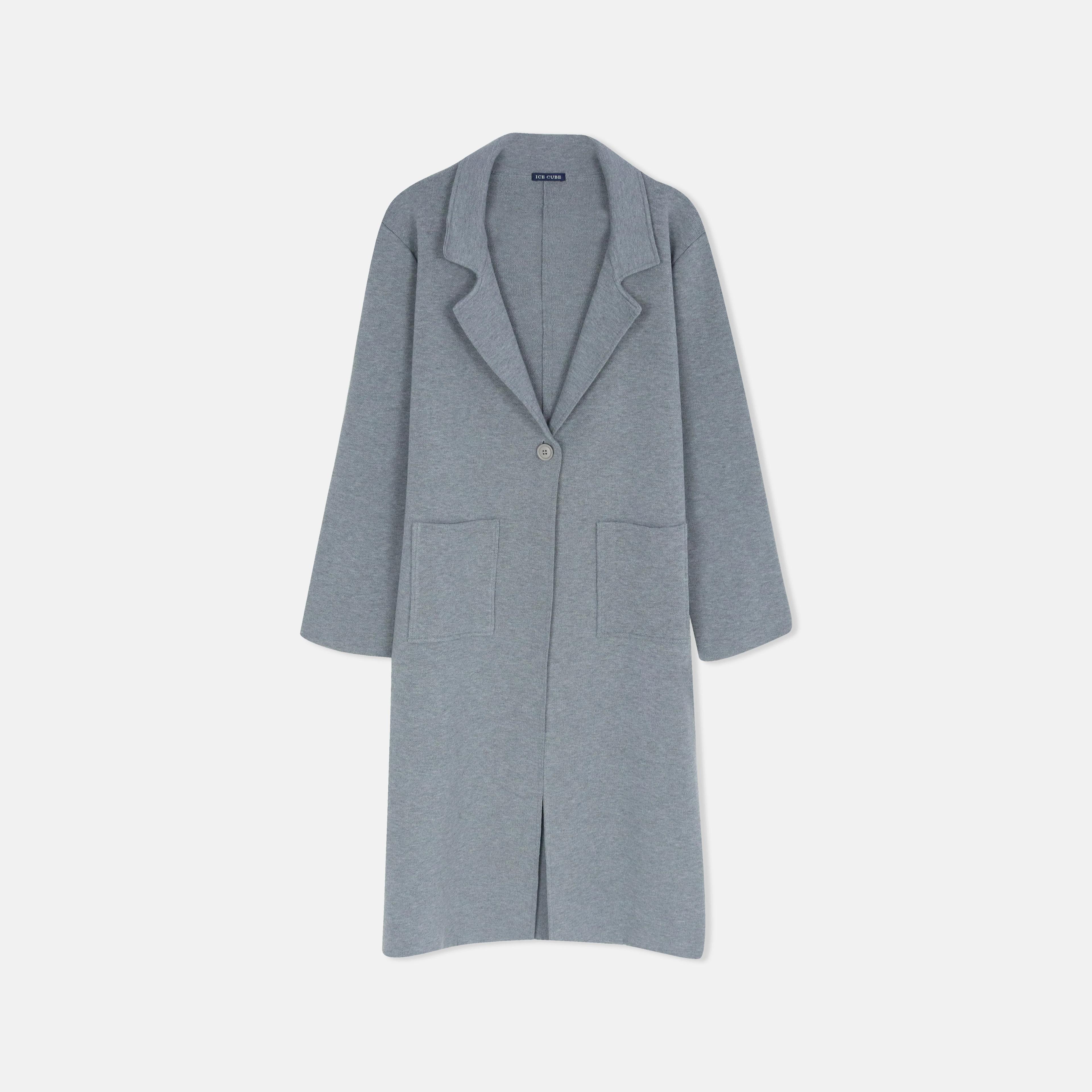 معطف نسائي طويل محبوك بياقة مفتوحة Thumbnail 1