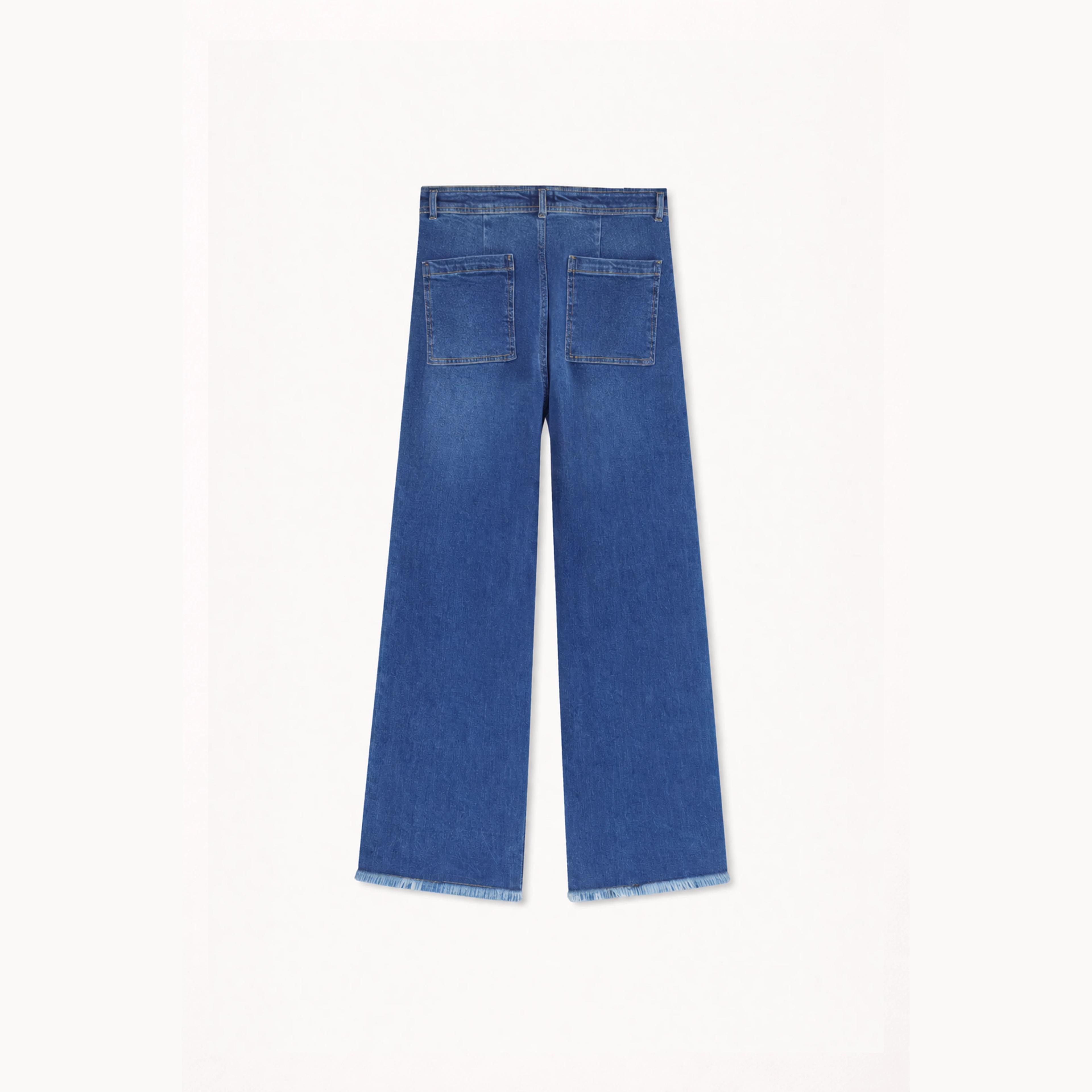 بنطلون جينز نسائي واسع الساقين وعالي الخصر Thumbnail 4