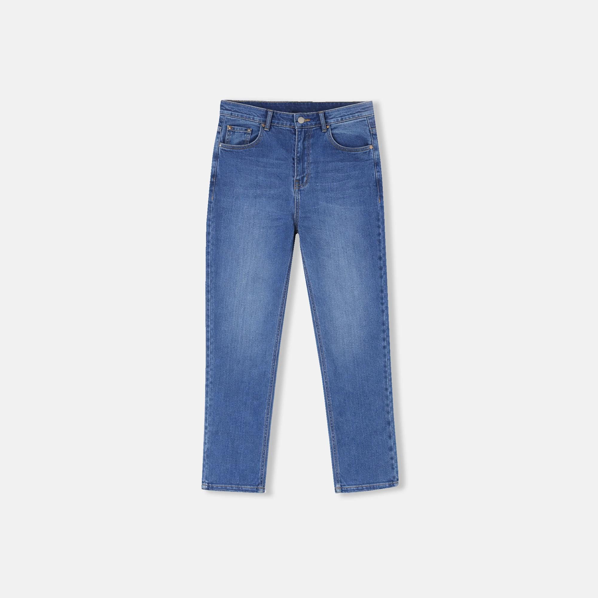 بنطلون جينز نسائي عالي الخصر بقصة مستقيمة باللون الأزرق الفاتح alternative product image