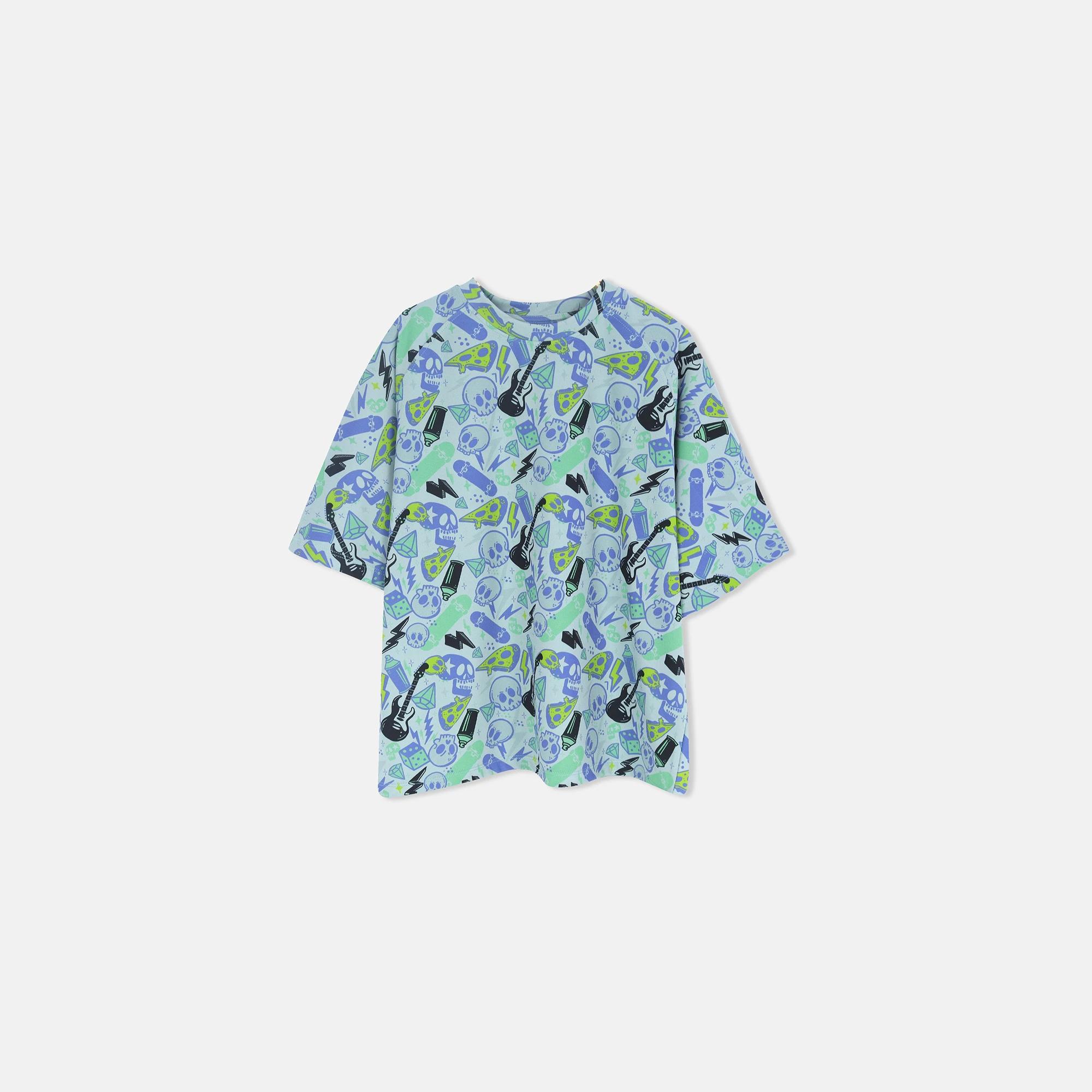 Boys' T-shirt with skull and graphic print Thumbnail 1