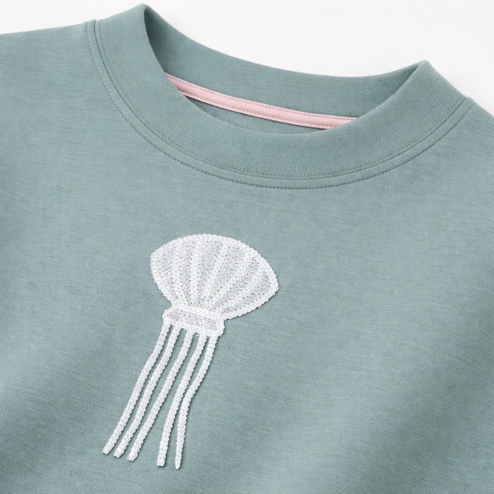 Embroidered Shell Detail Sweatshirt Set - Girls' Relaxed Fit Co-ord Thumbnail 2