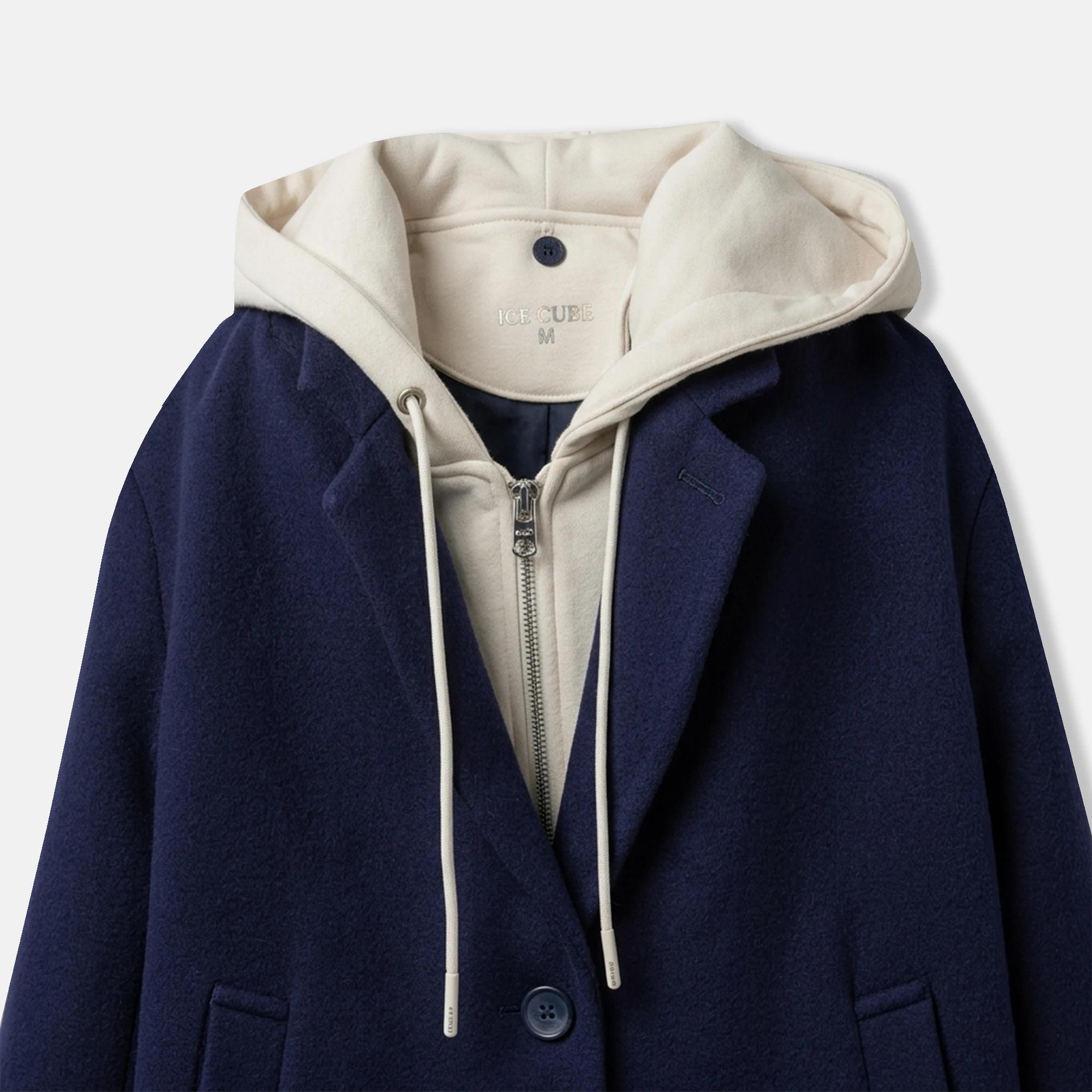 Women’s 2-in-1 Layered Hooded Overcoat with Contrast Trim Thumbnail 2