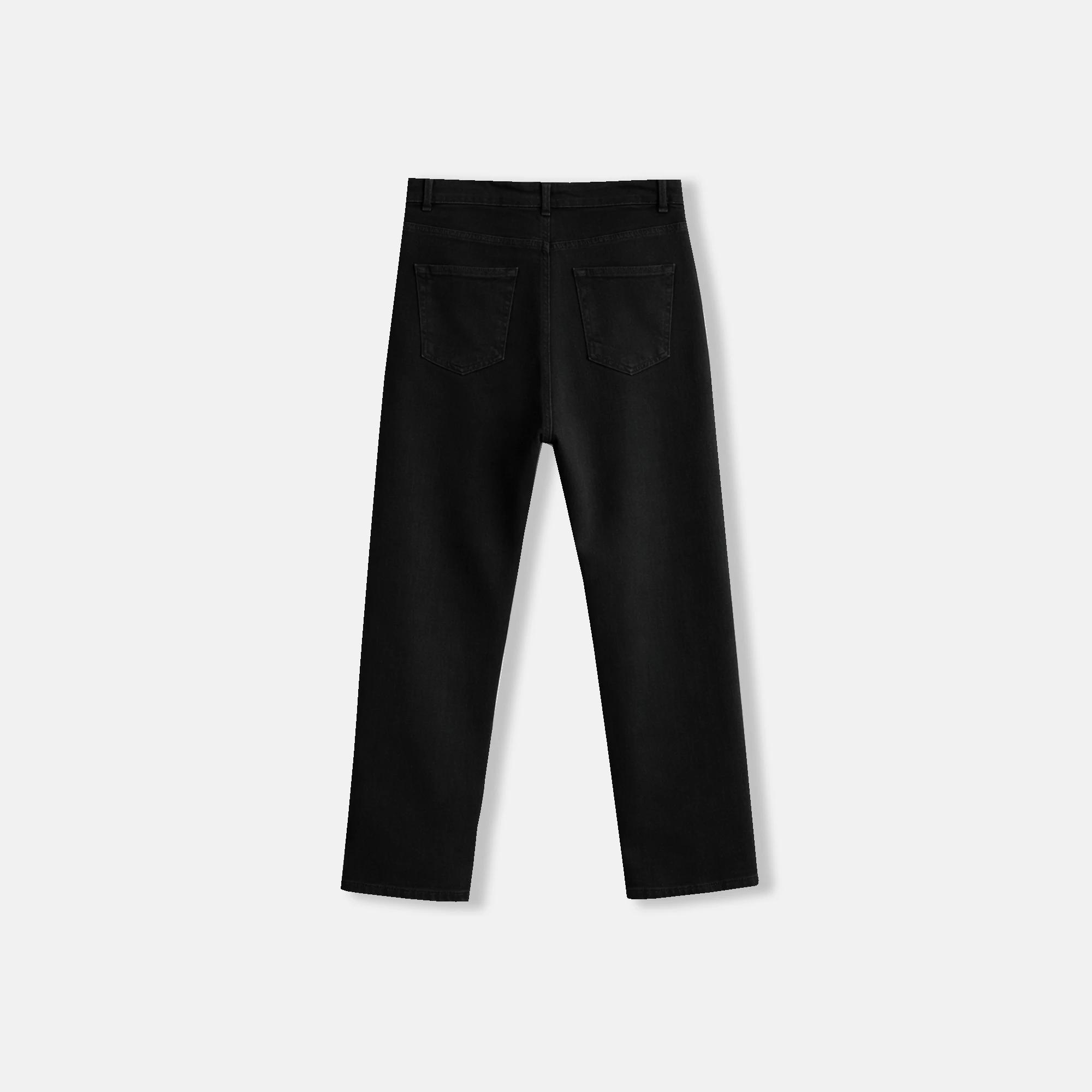 Women's black high-waisted straight-leg jeans media preview 3