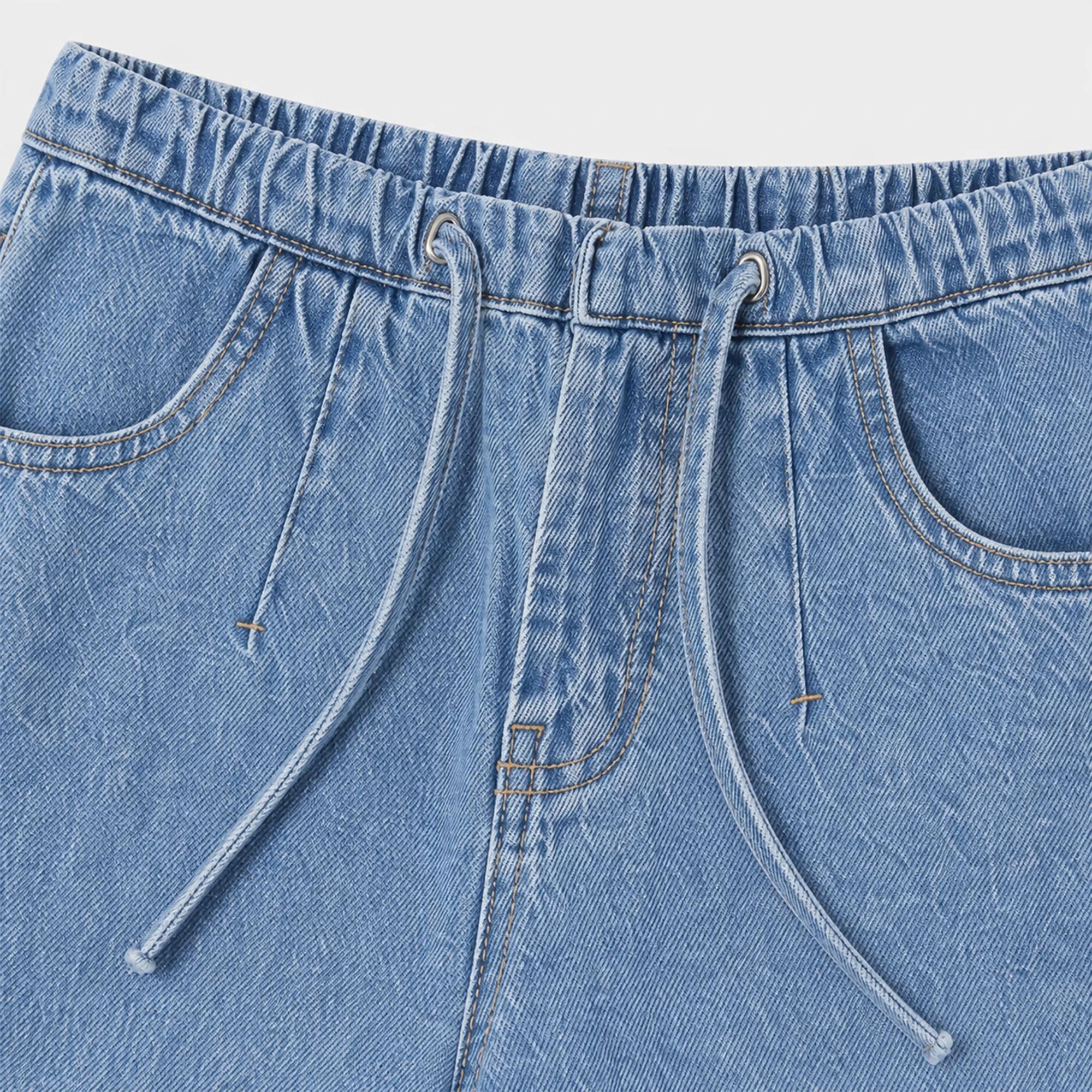 Girls' wide-leg jeans with elastic waist - light blue Thumbnail 2