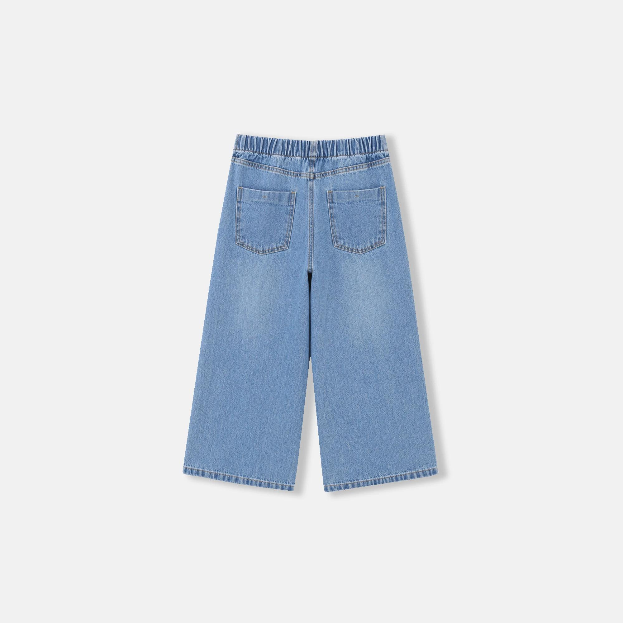 Girls' wide-leg jeans with elastic waist - light blue media preview 3