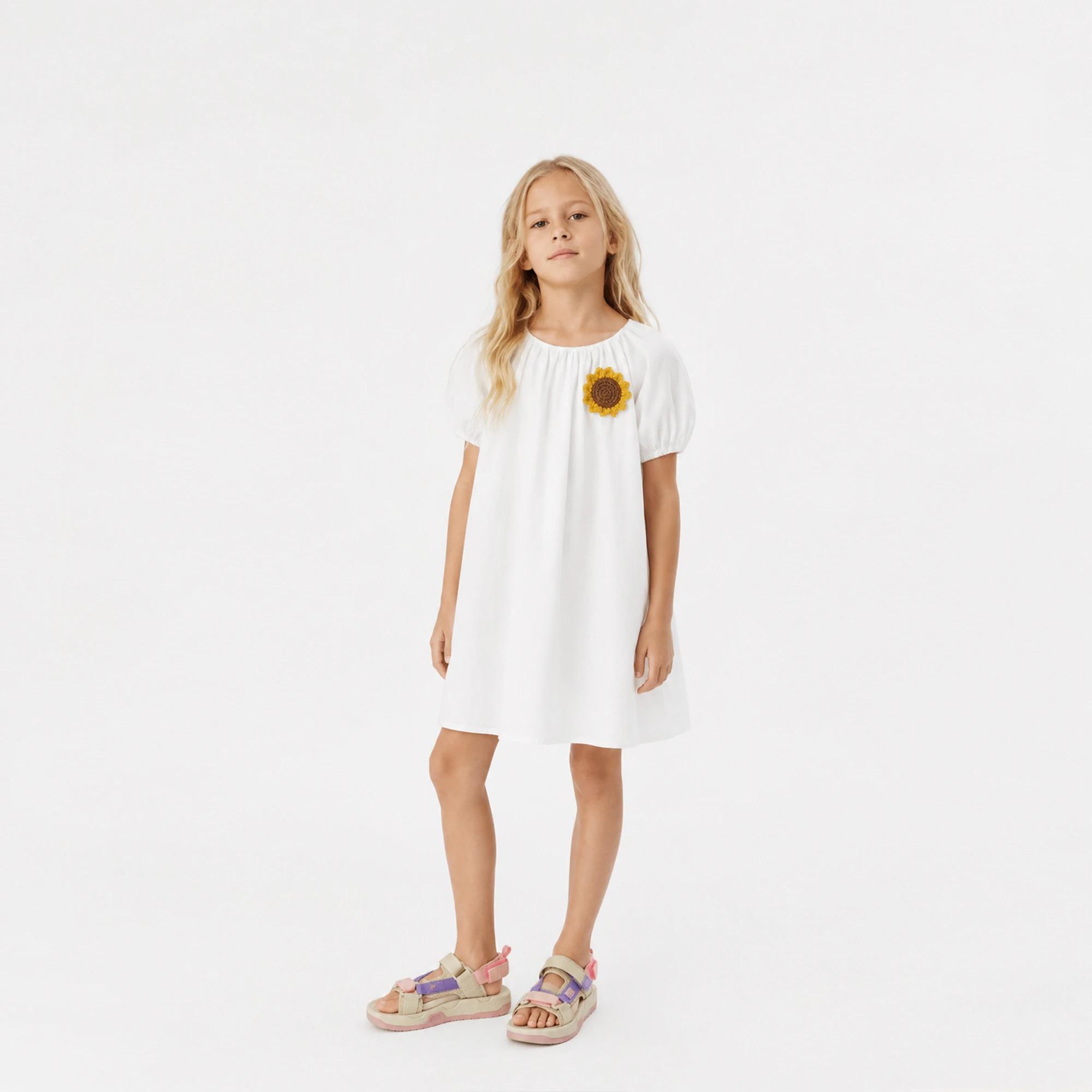 Girls' Sunflower Crochet-Appliqué Cotton Dress alternative product image