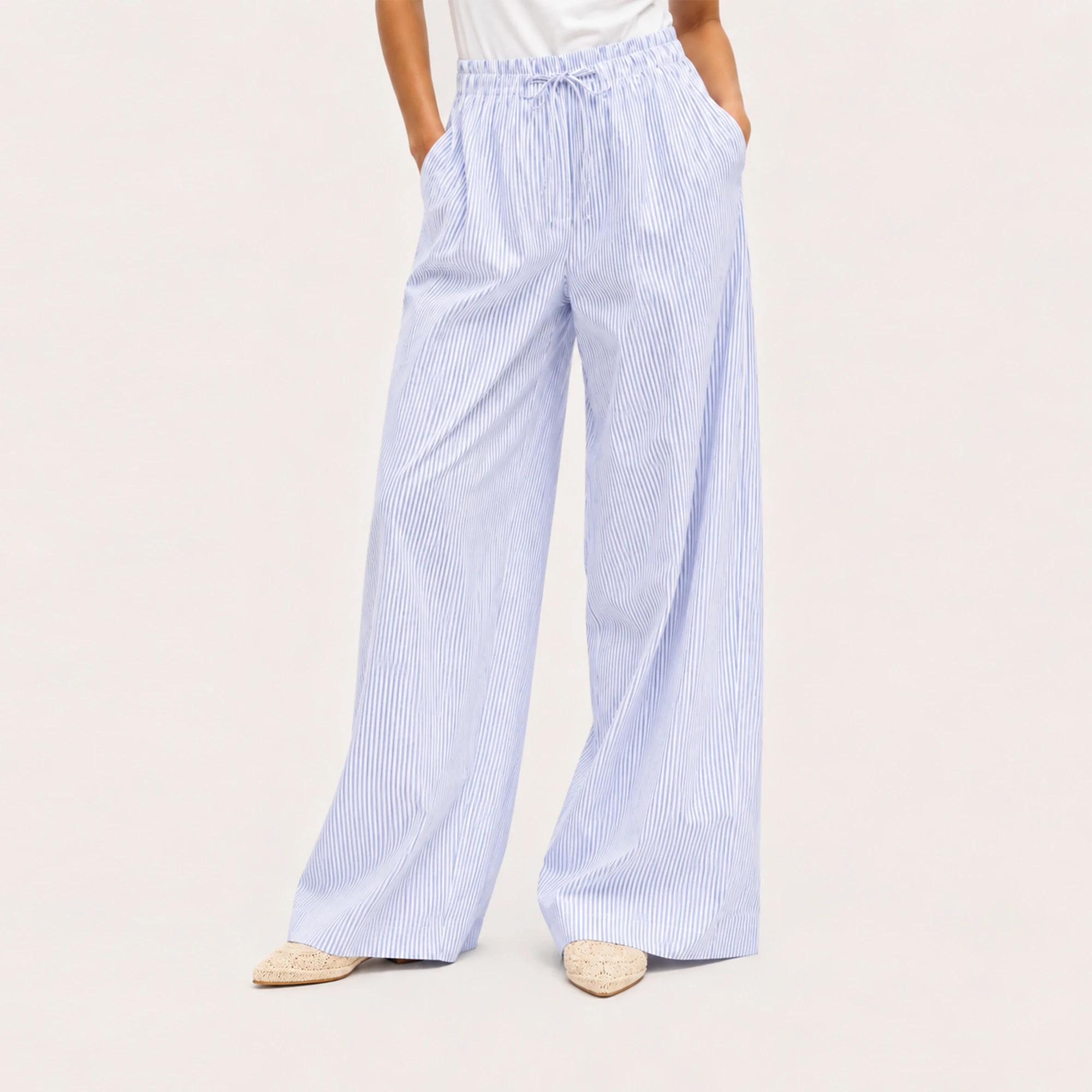 Women's Pinstripe Wide-Leg Blend Pants Thumbnail 1