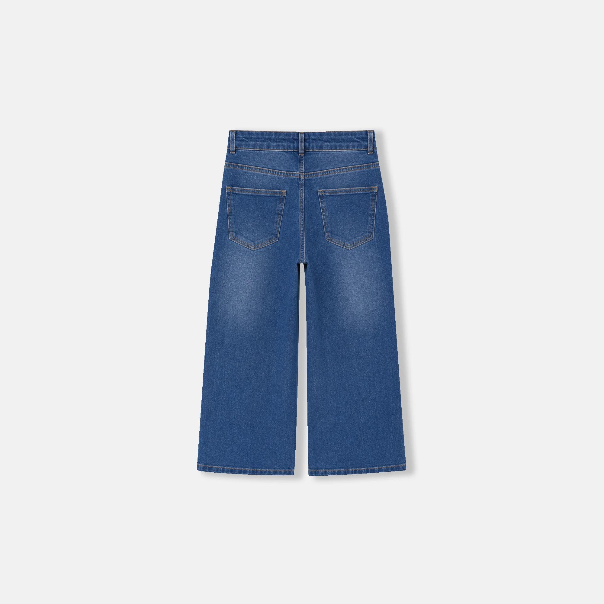 بنطلون جينز واسع الساقين مطاطي للبنات media preview 3