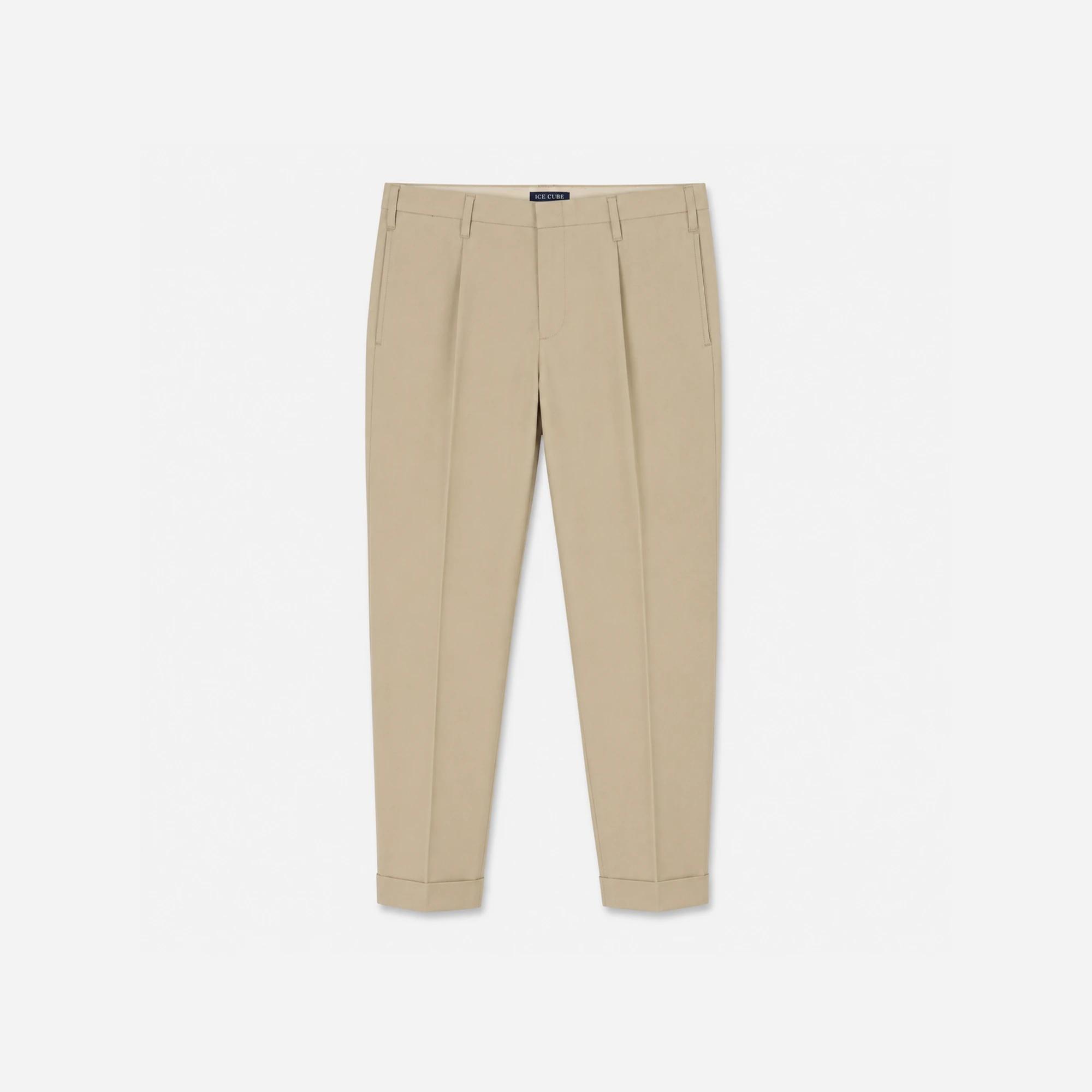Men's Pleated Cotton Trousers with Cuffed Hem Thumbnail 1