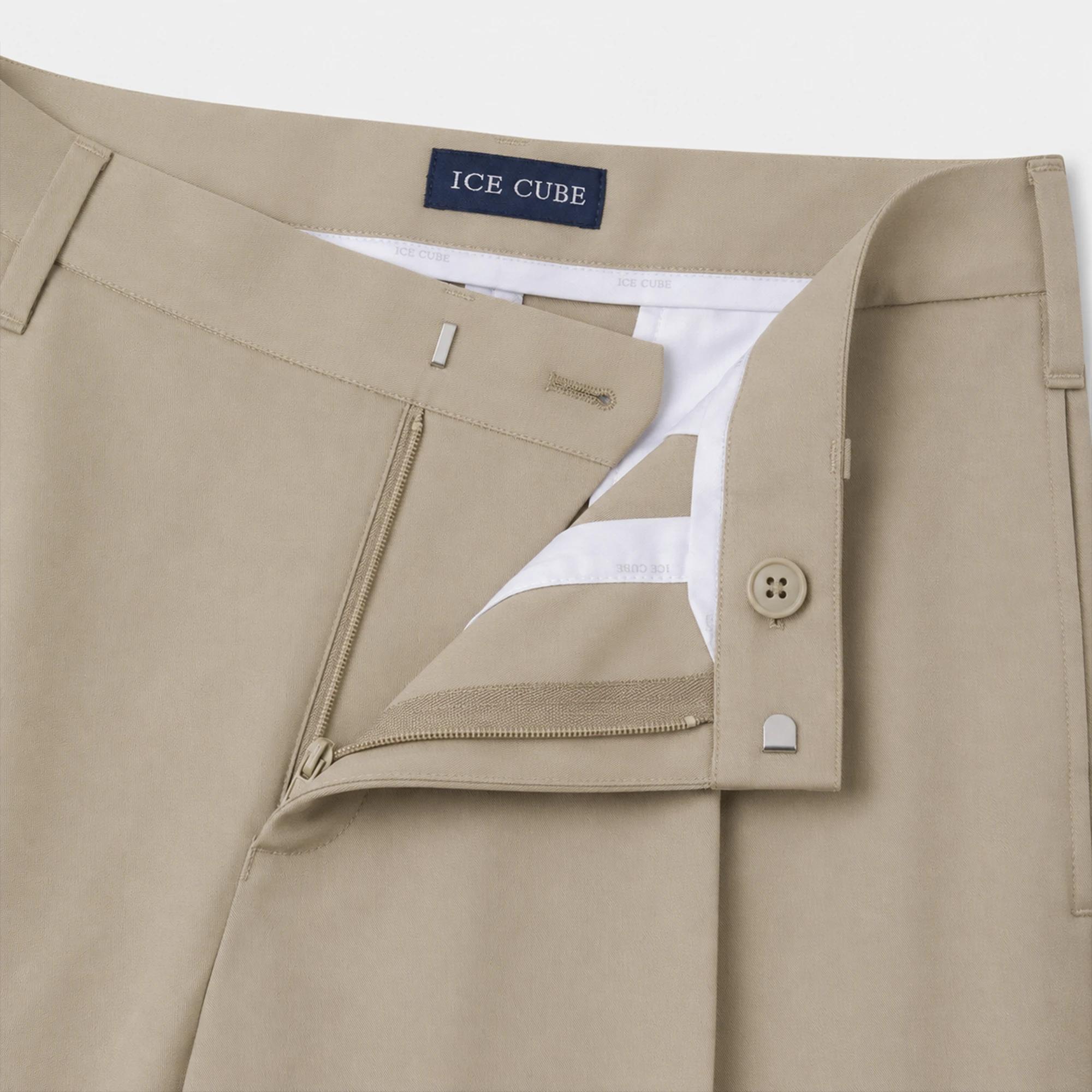 Men's Pleated Cotton Trousers with Cuffed Hem Thumbnail 2