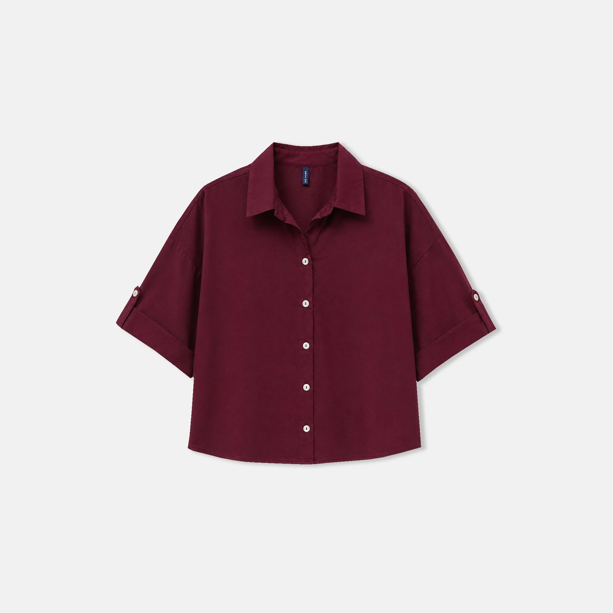 Women's cotton shirt with short sleeves, a loose fit, and front buttons. media preview 2