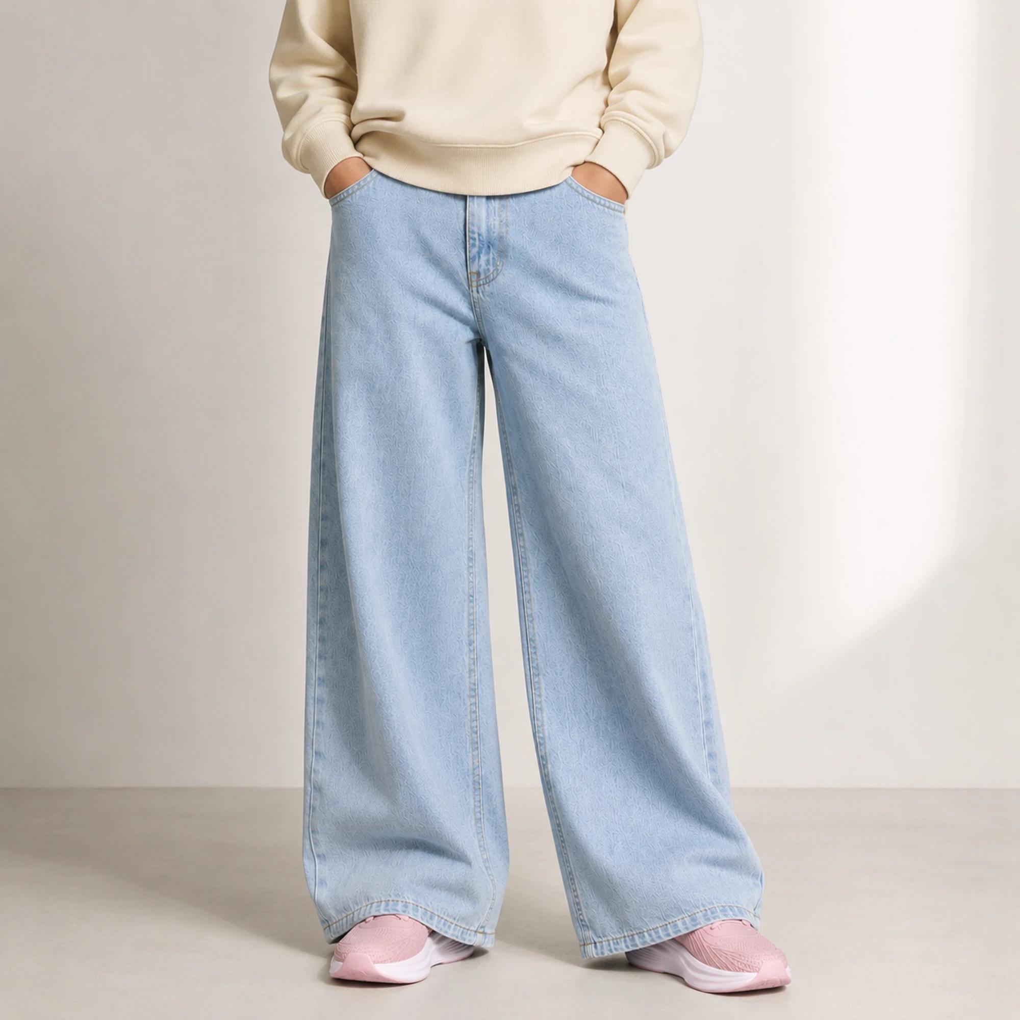جينز نسائي بخصر عالٍ وأرجل واسعة alternative product image