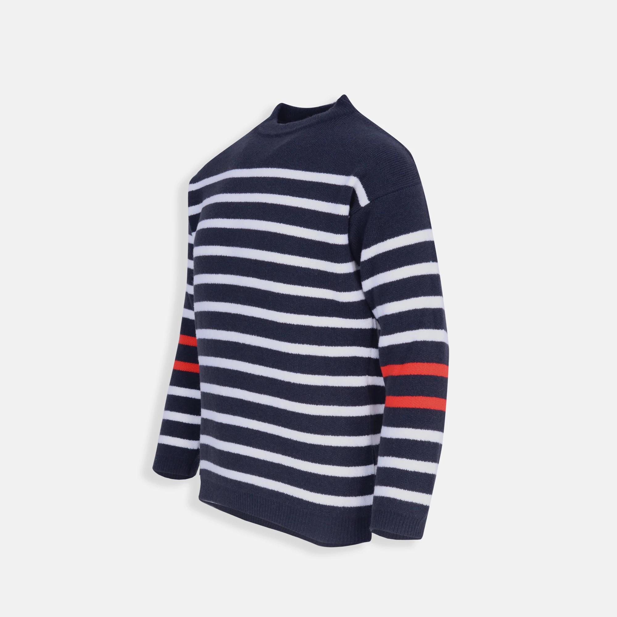 Navy Blue Boy Knitwear Sweater with White And Red Stripes image preview 3