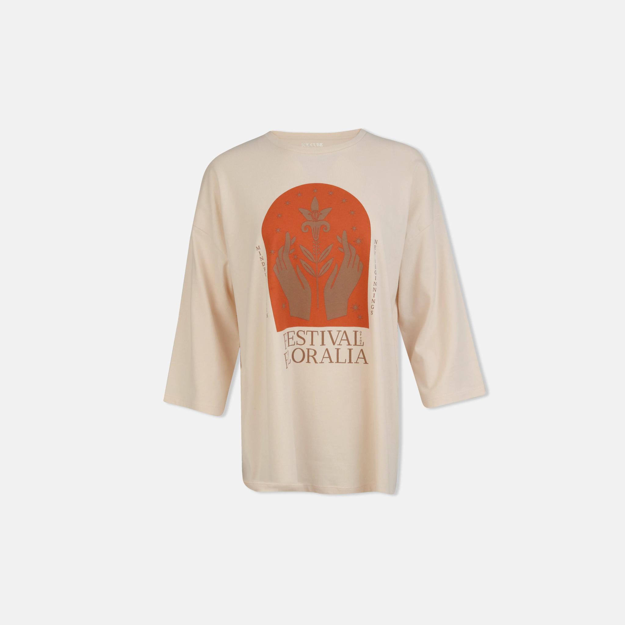 تي شيرت نسائي بأكمام طويلة بلون البيج product image